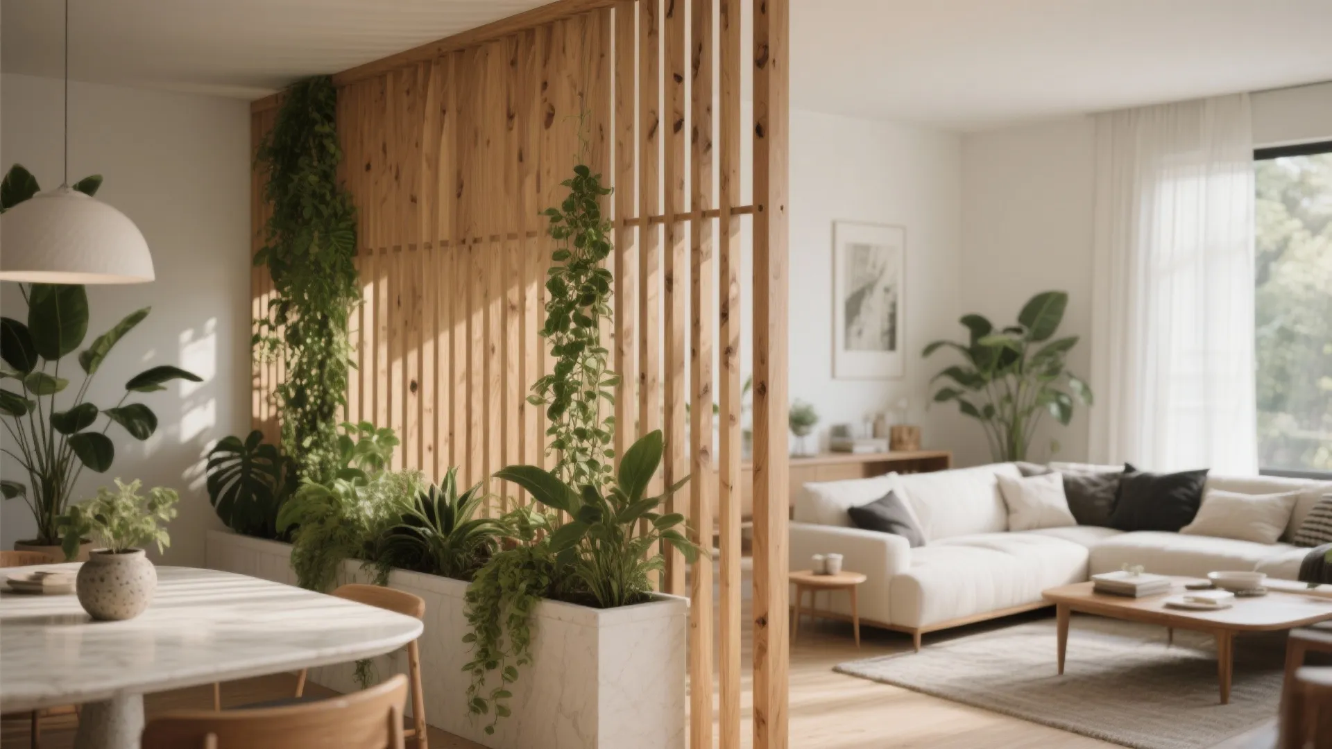 Timber Slat Screen with Greenery