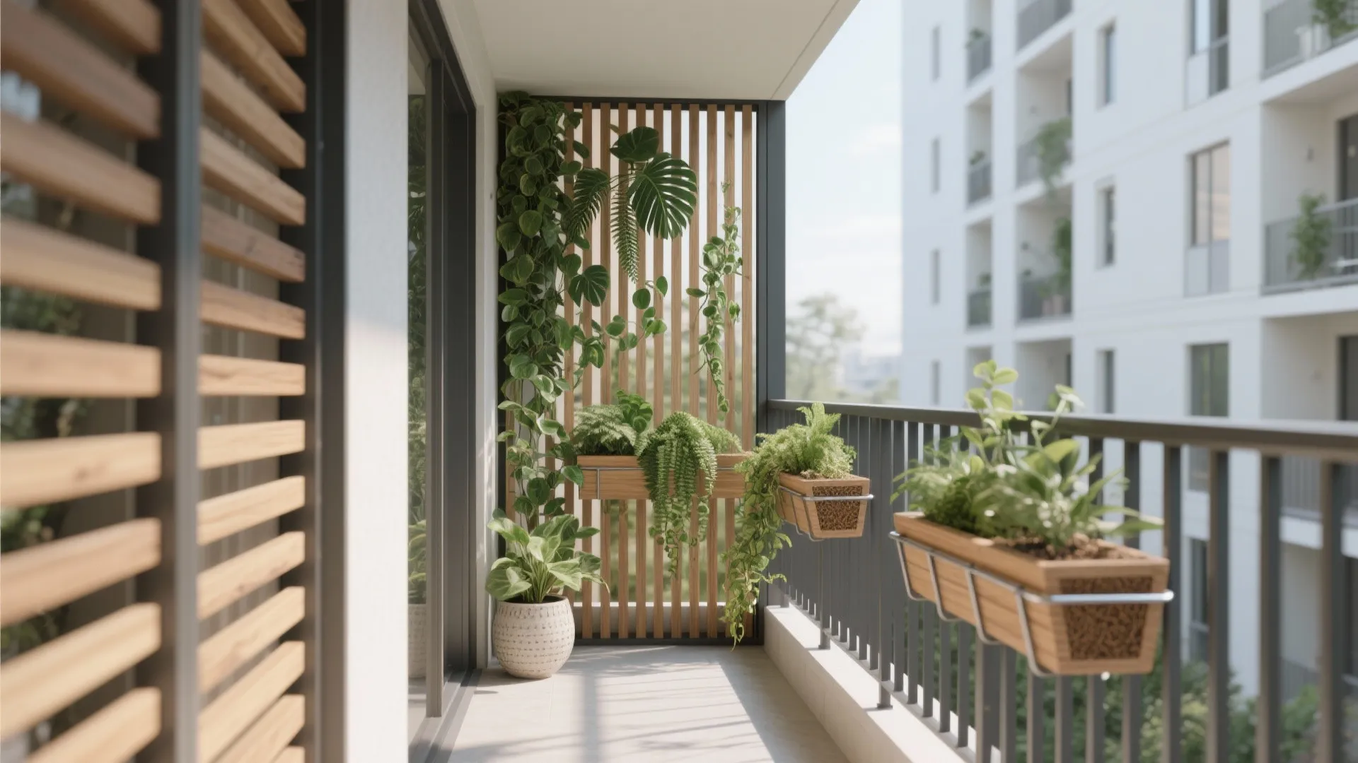 Slim Slatted Screens with Greenery