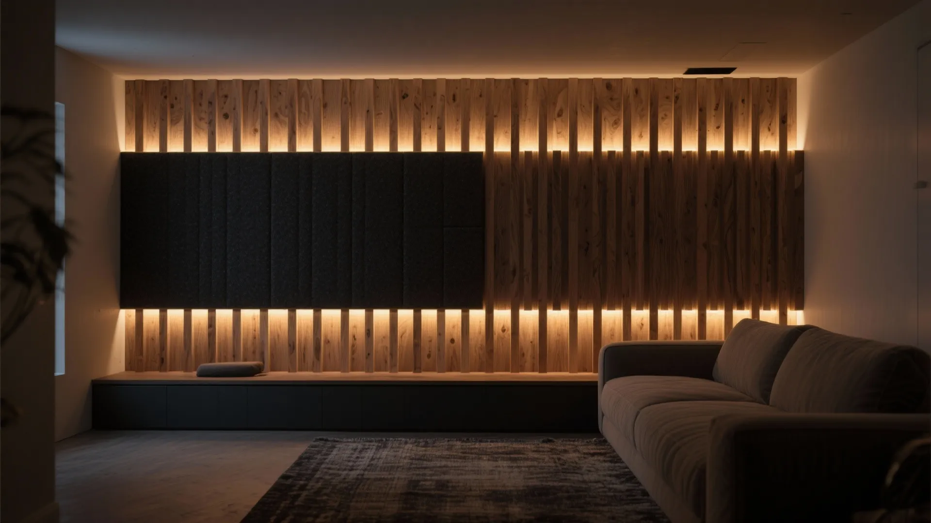 3) Acoustic Wood Slat Wall With LED Grazing