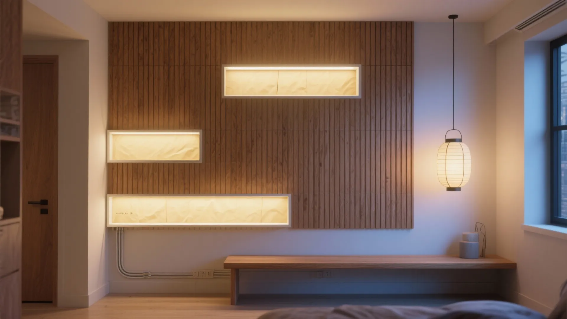 Wood Slats with Backlit Butter Paper Niches