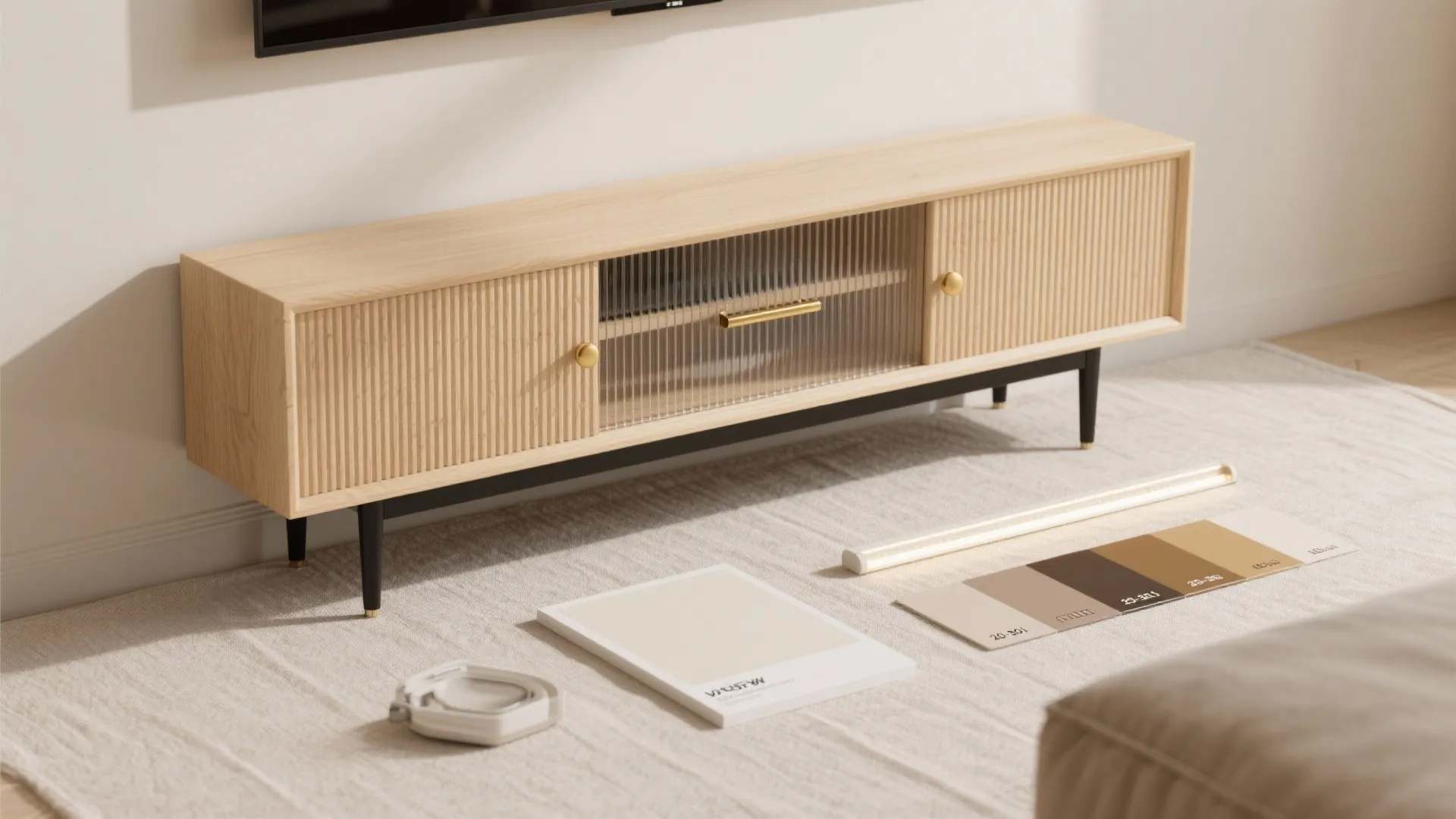 Material Magic: Wood Slats, Slim Legs, and Subtle Shine