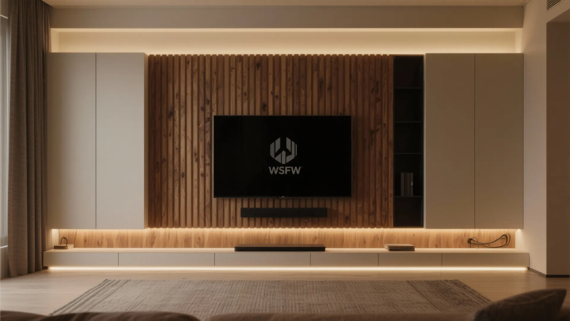 Slat Wall + Built-In-Look Media Wall