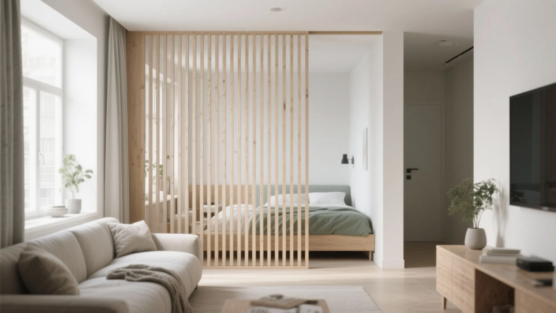 Slim Slat Partition to Zone a Studio