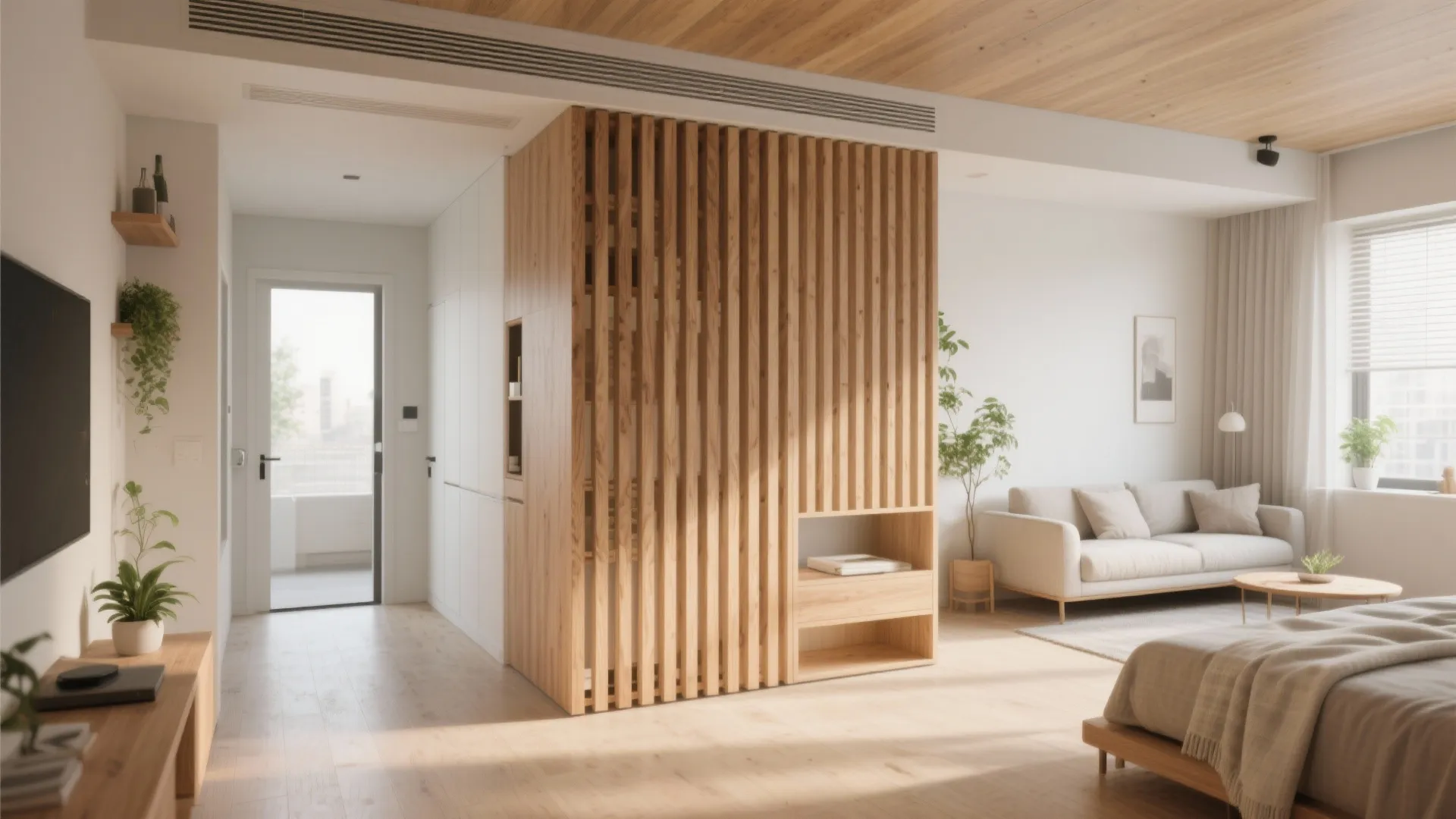 Slim Slatted Timber Partition