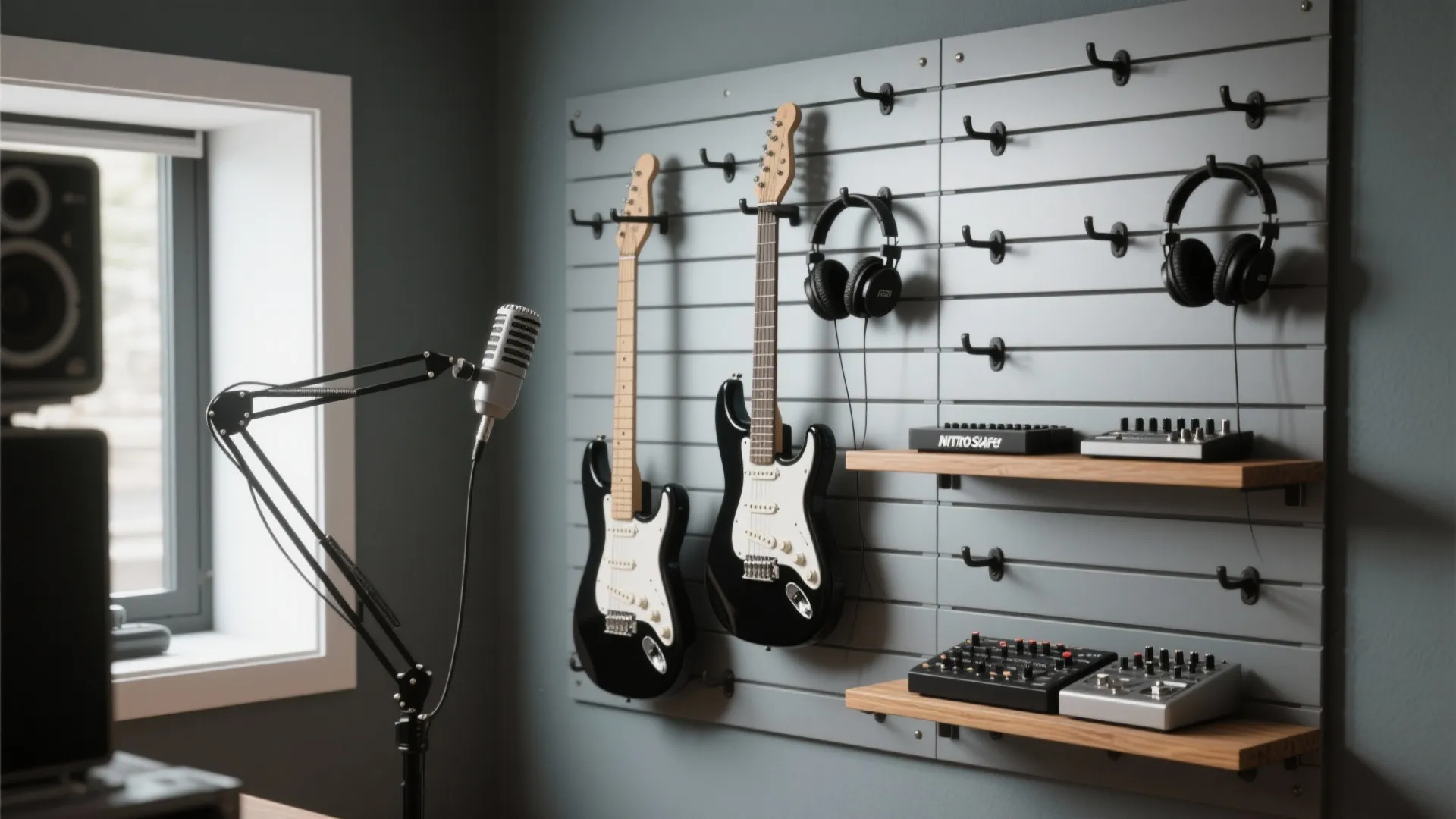 Minimalist Slatwall + Pegboard Instrument Grid