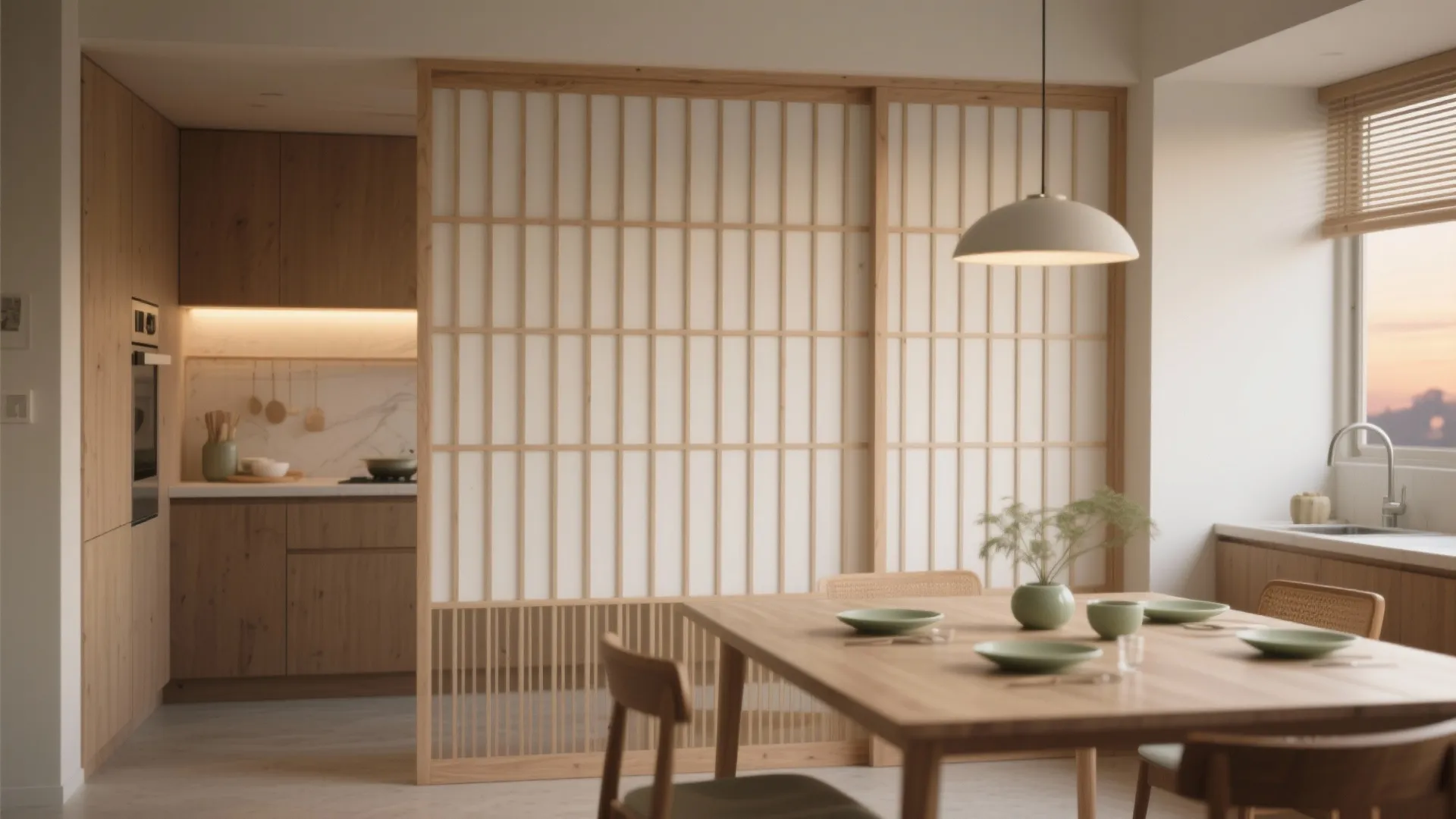 Slatted Wood Screen Divider