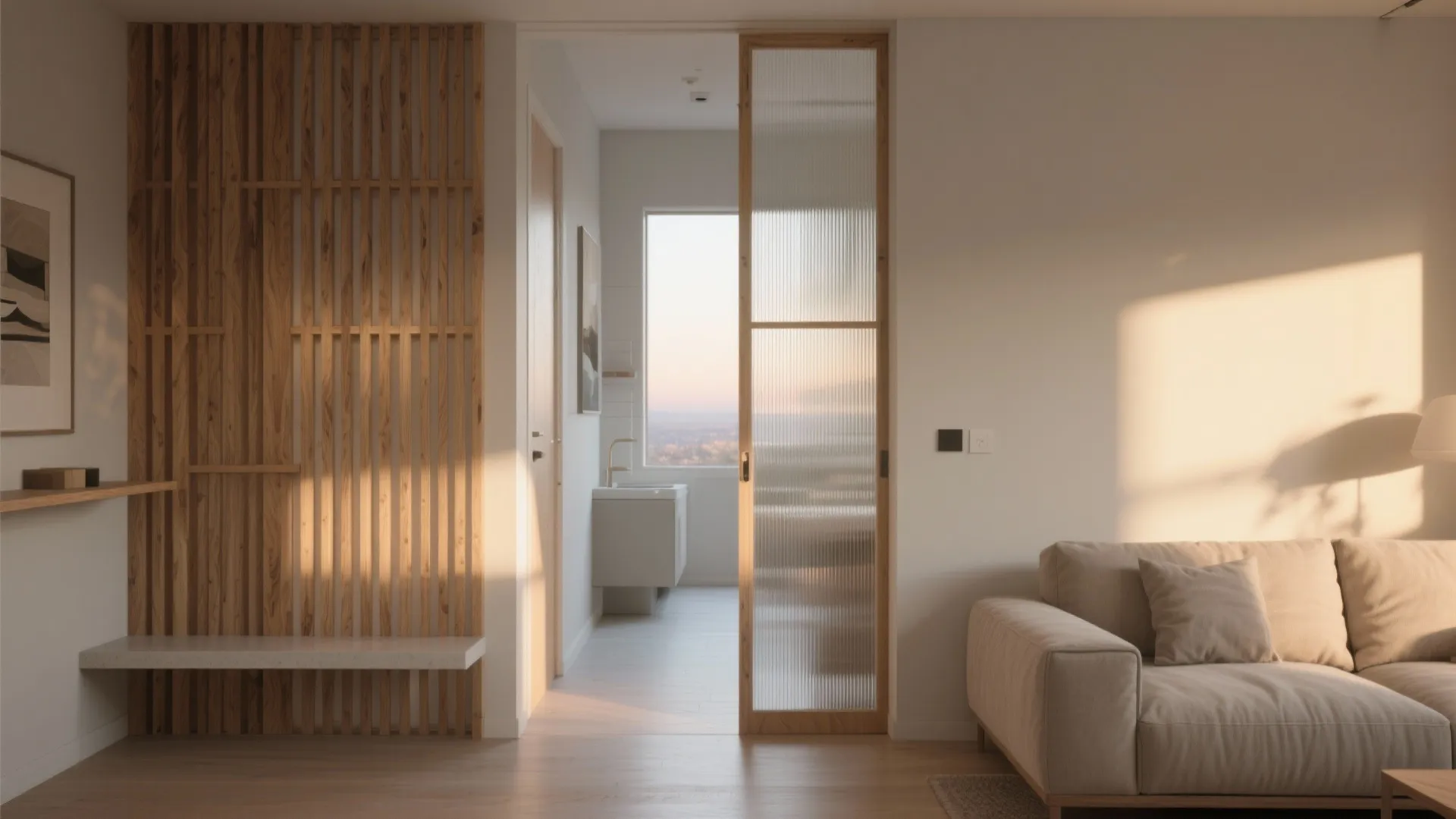 Light Partitions: Glass, Slats, and Open Shelves