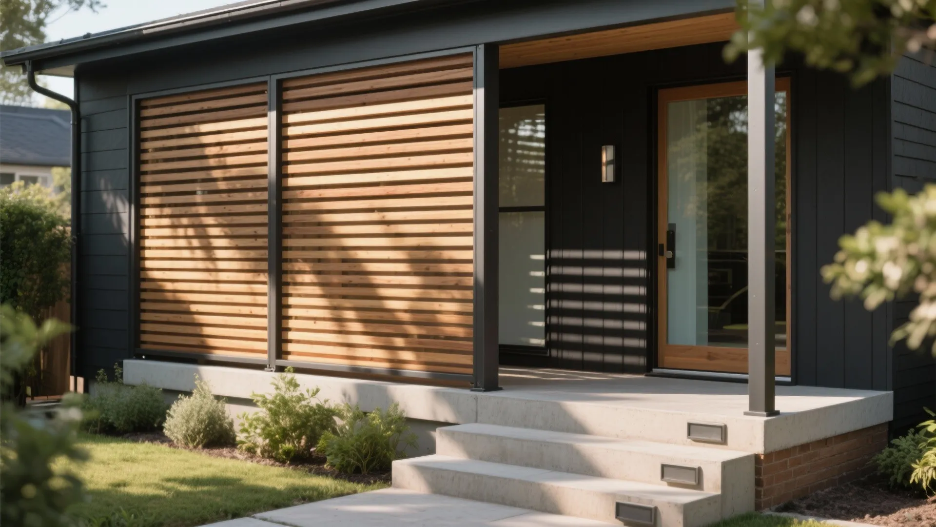 Slatted screens for privacy and rhythm