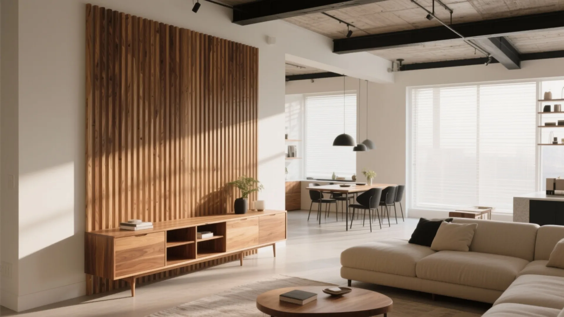 Half-Height Storage Walls with Timber Slats