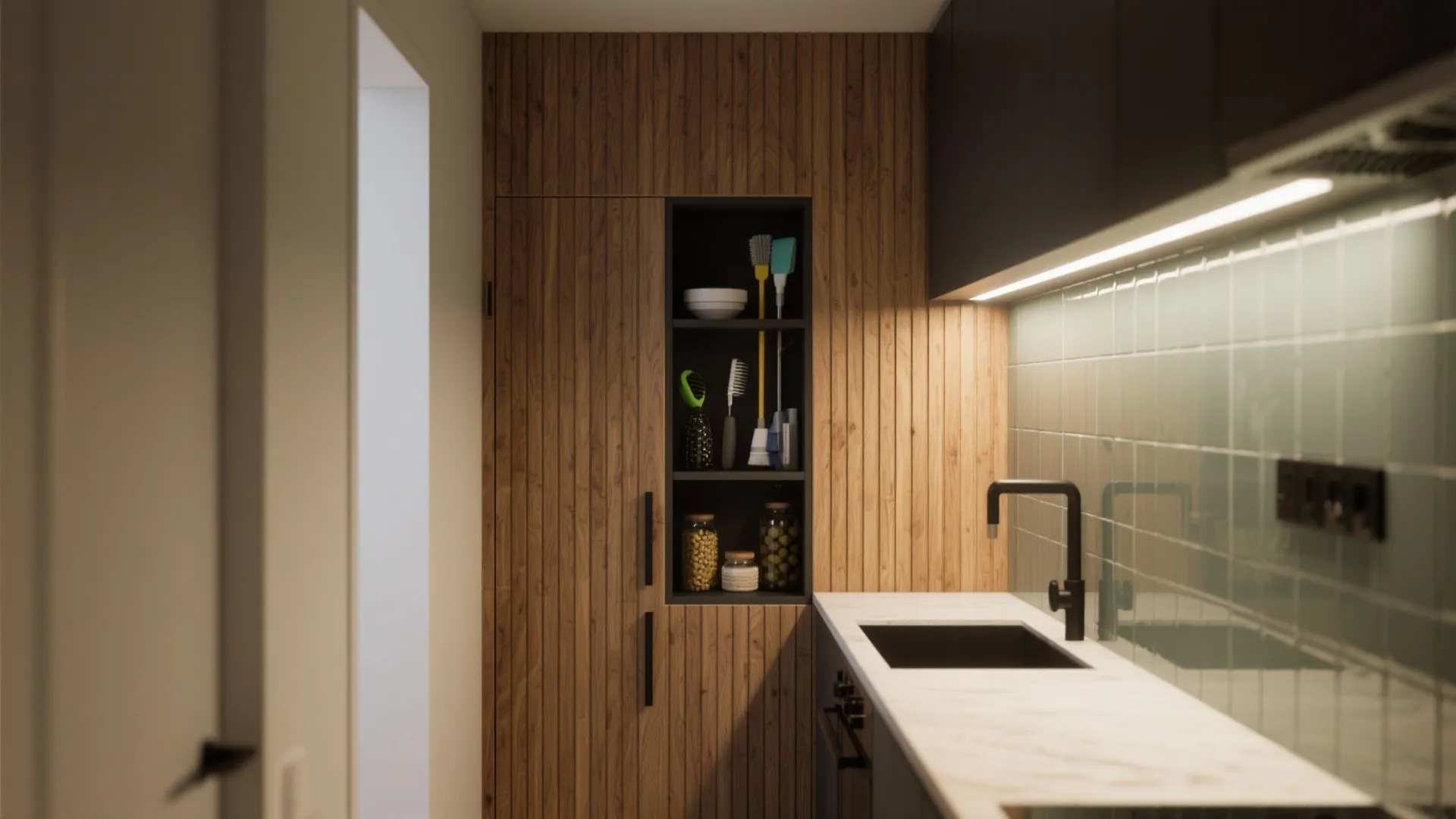 Timber Slat Walls with Hidden Storage