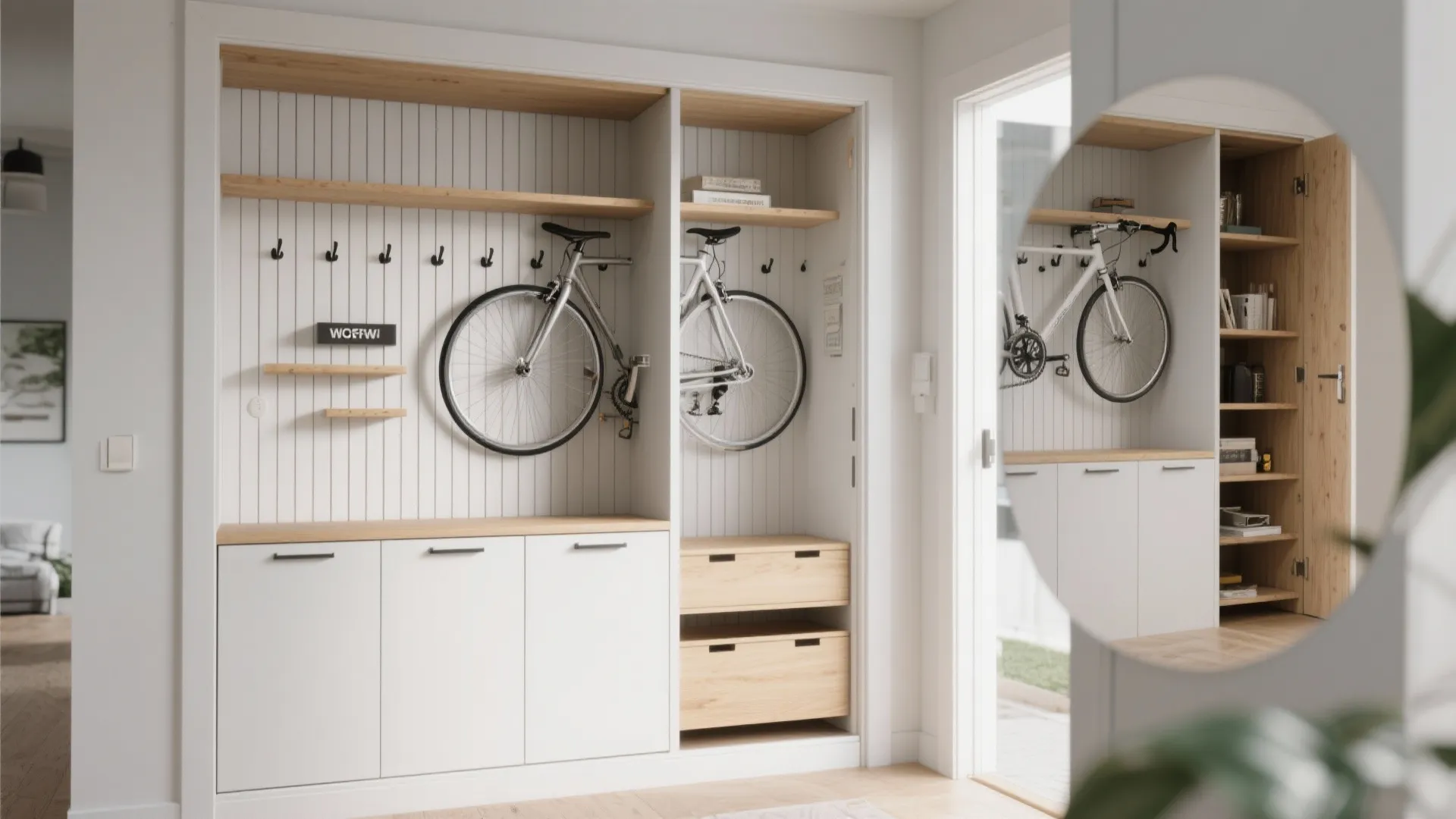 5. Slat wall with hidden storage for tight spaces