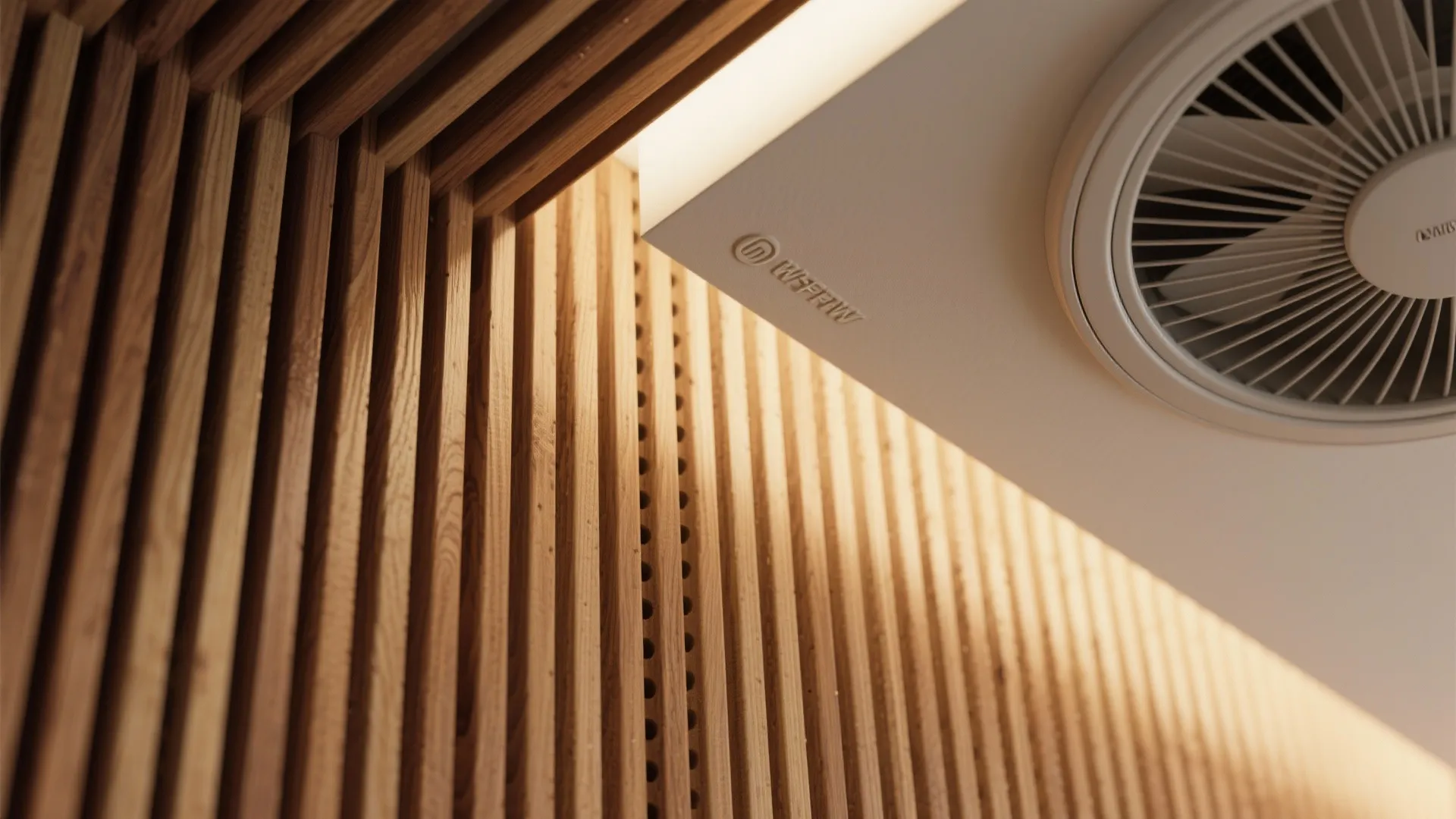 Textured ceiling panels with a central flush-mount fan