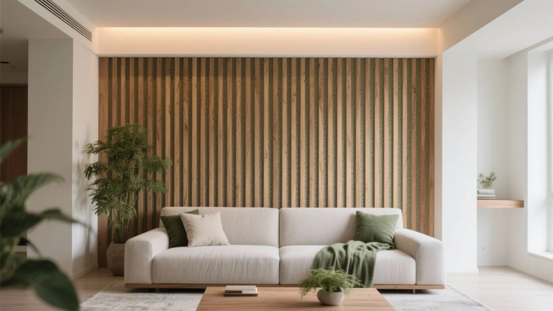 Wood Slat Accent Wall with Hidden Lighting