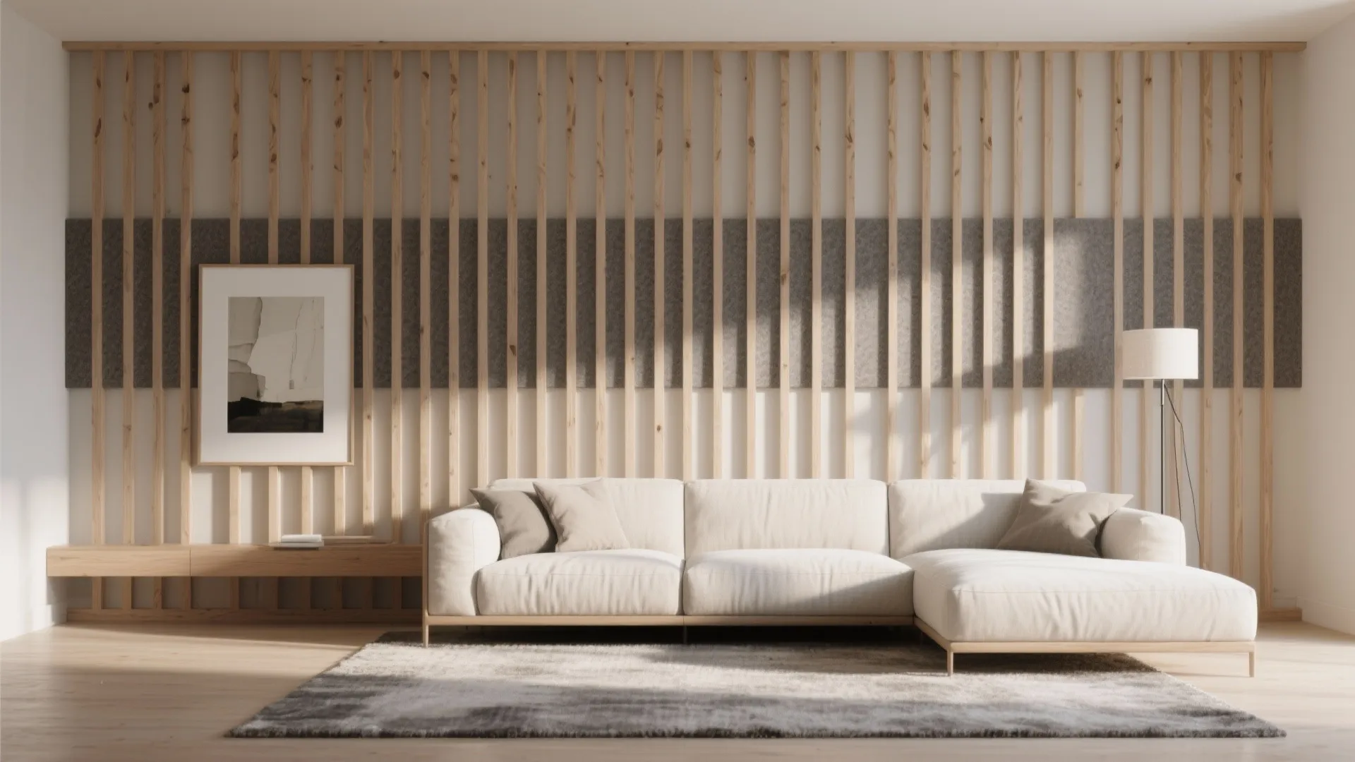 Slatted Wood Accent Wall for Texture and Acoustics