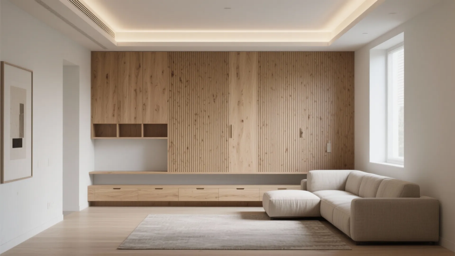 Minimalist Slat Wall That Meets the Ceiling