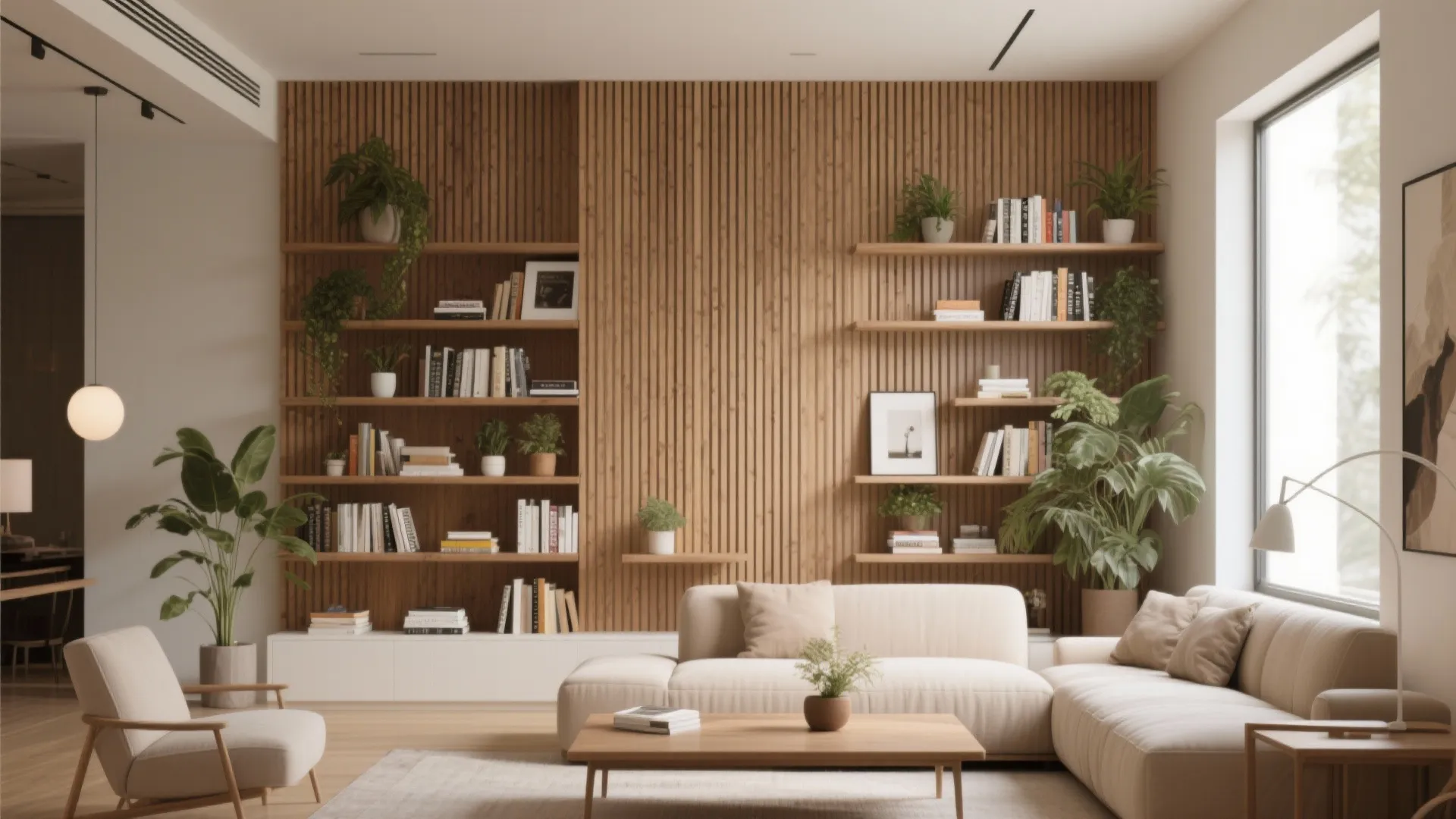 4. Slat Wall with Built-In Shelving