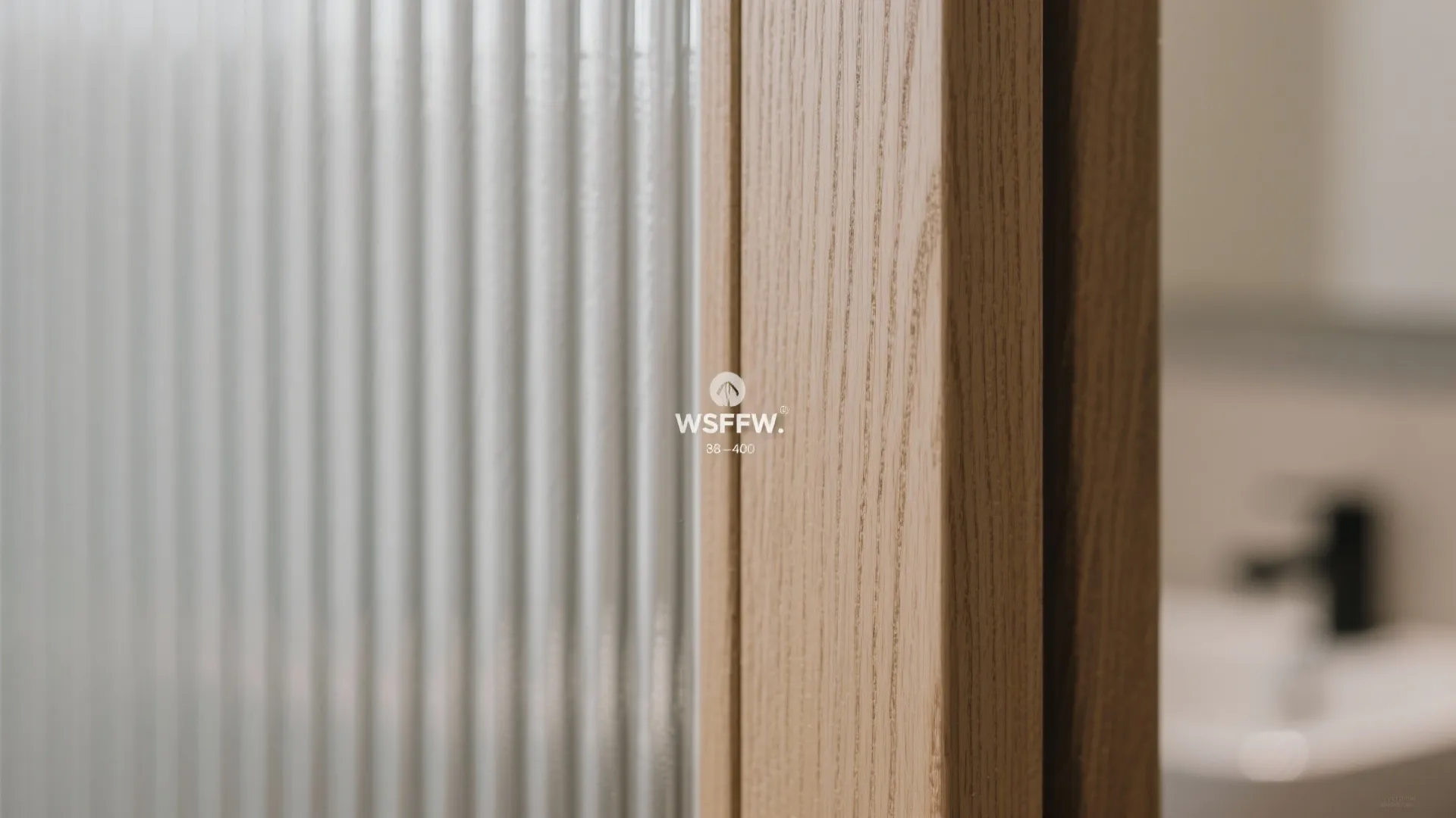 Macro of vertical slat wood door showing sealed grain, grooves, and solid thickness.