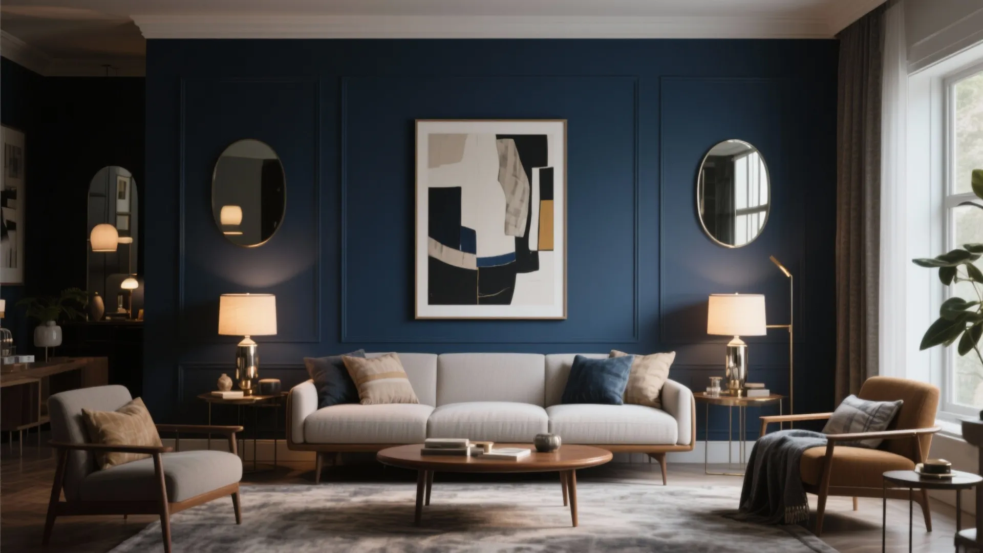 Moody Contrast: Slate Blue Accent Wall