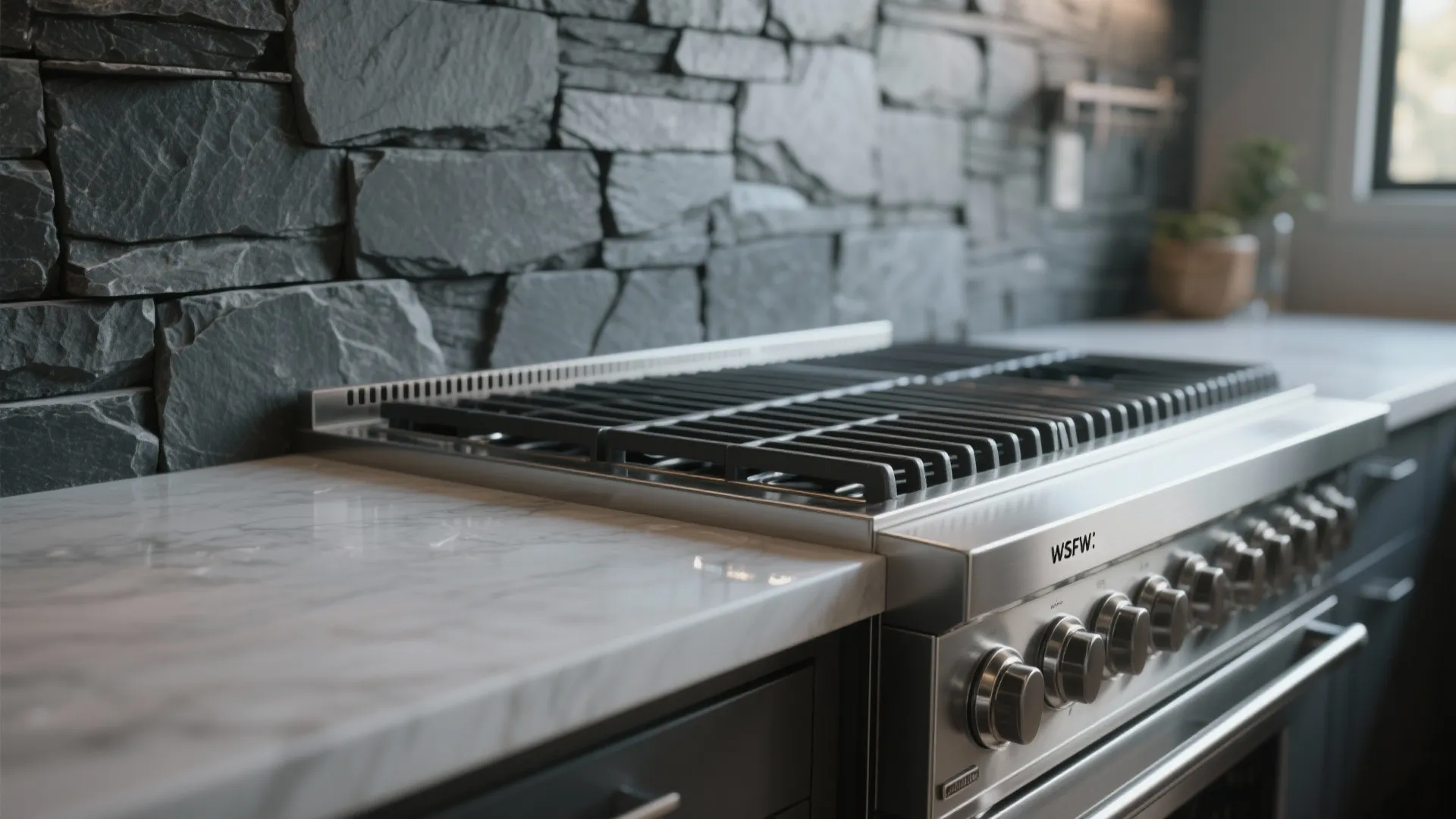 3. Slate Accent Wall Behind a Compact Grill