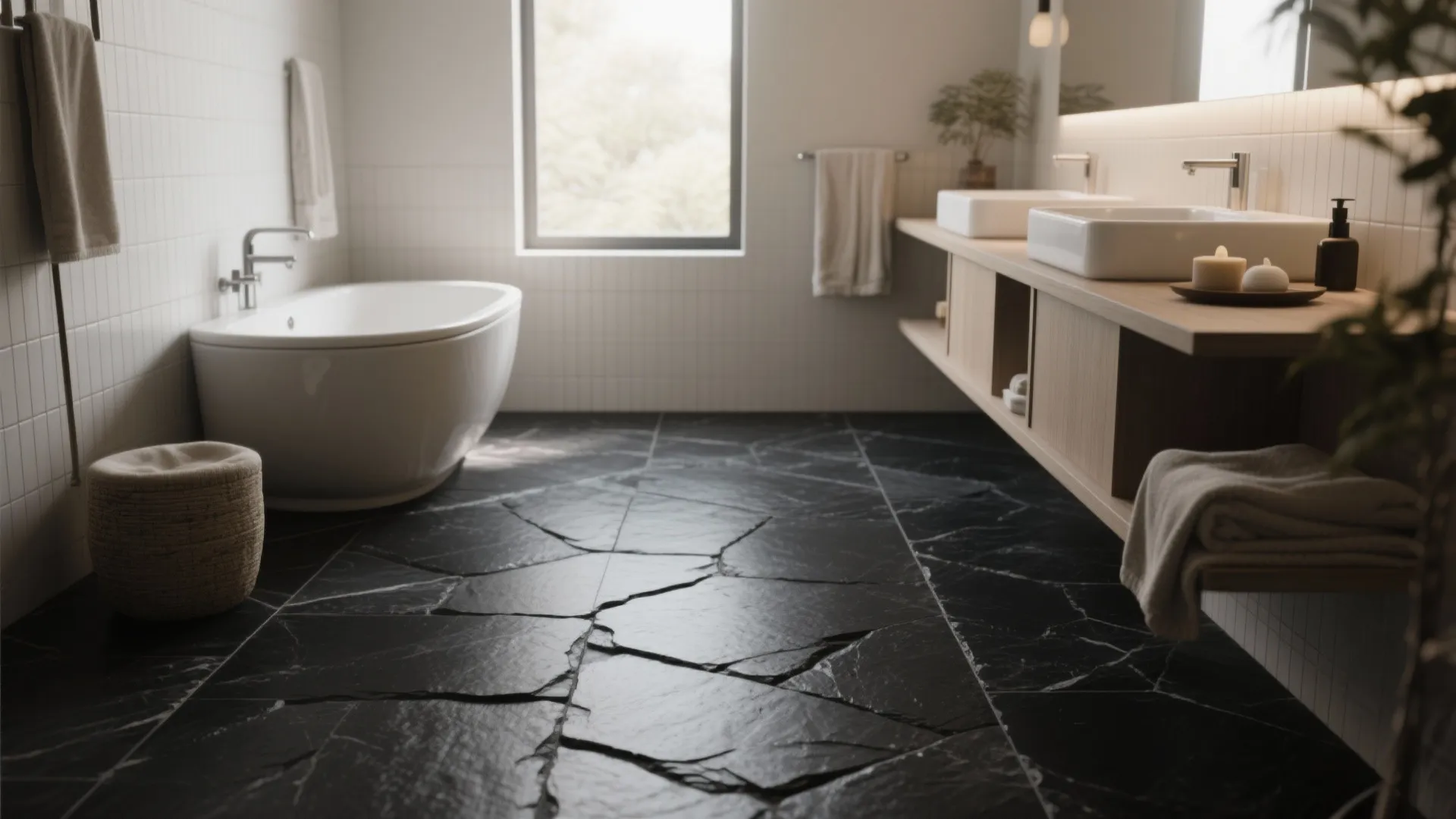 Textured Slate-Look Black Tiles