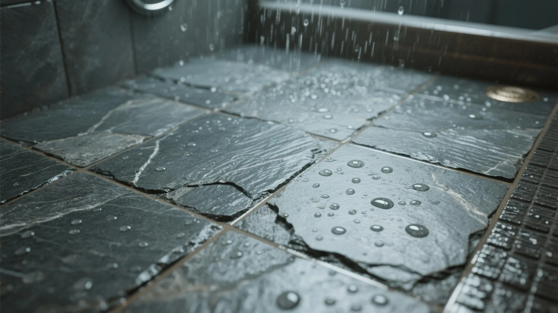 Textured stone-look for wet zones