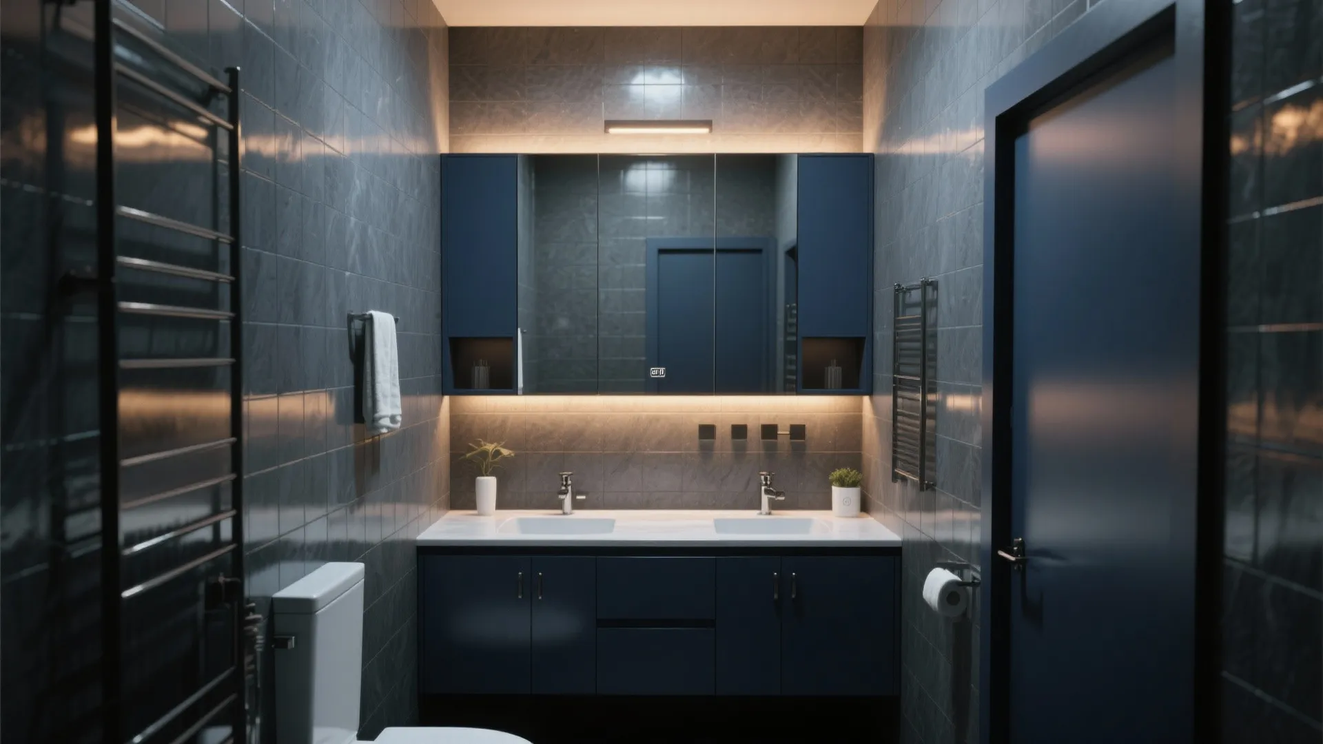 2. Moody Slate Gray with Deep Navy Cabinets