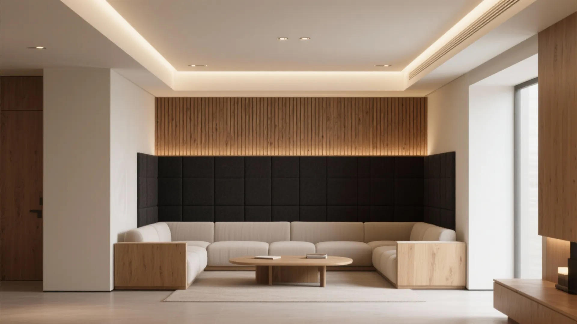 Warm Mix: Wood Slats and Gypsum