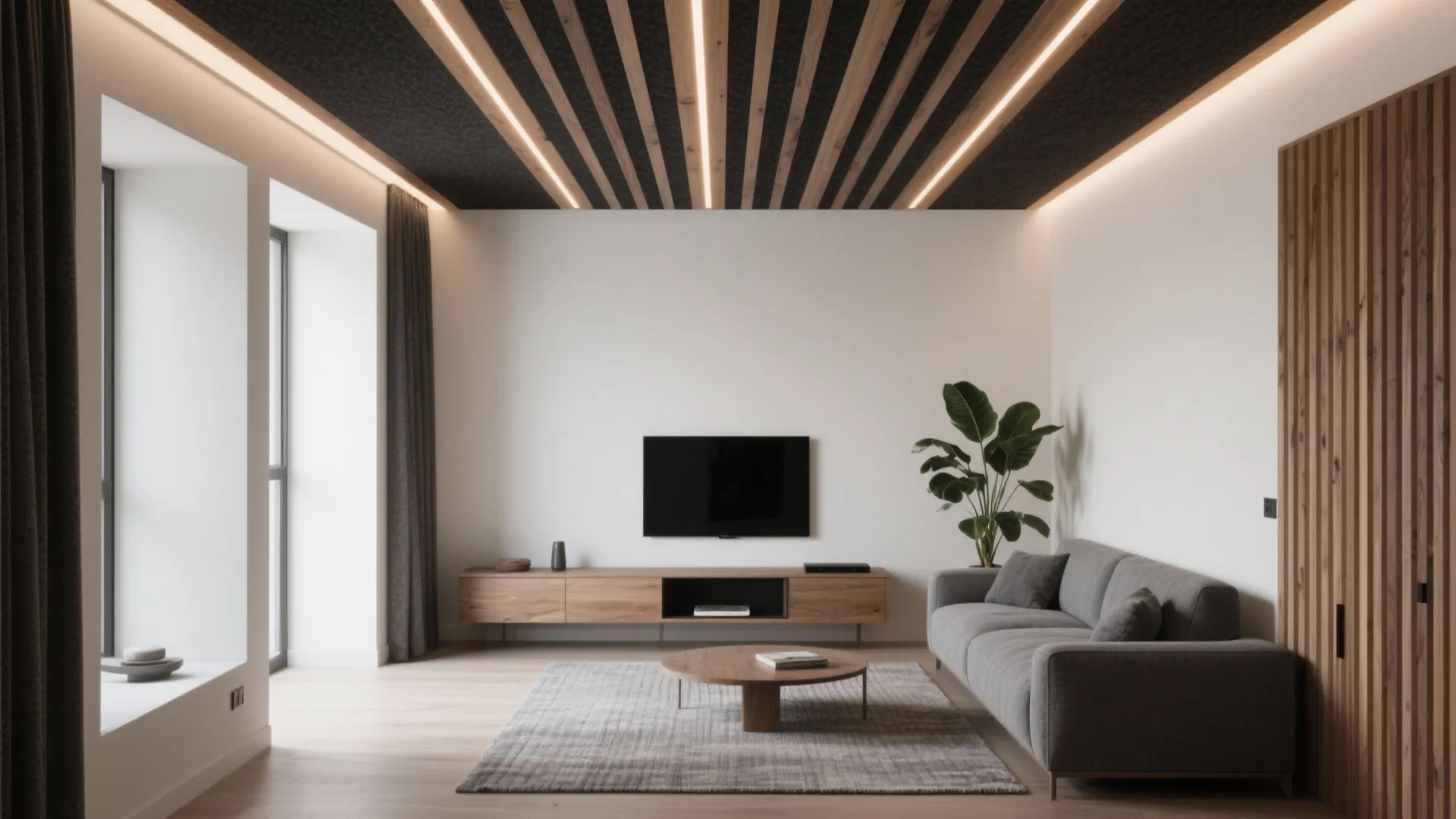 Linear Wood Slats + Hidden LED Strips