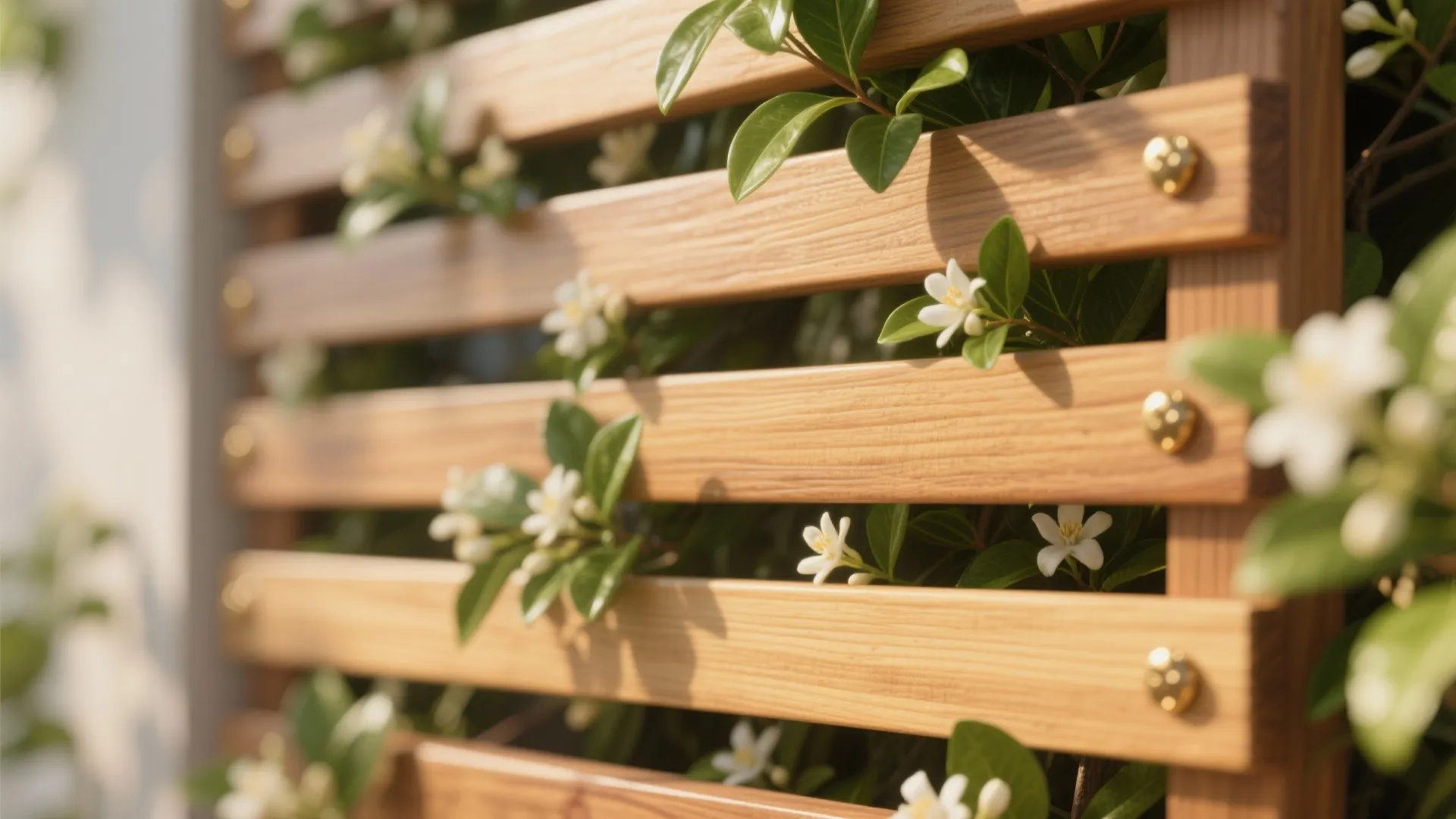 Layered privacy: plants + slatted screens