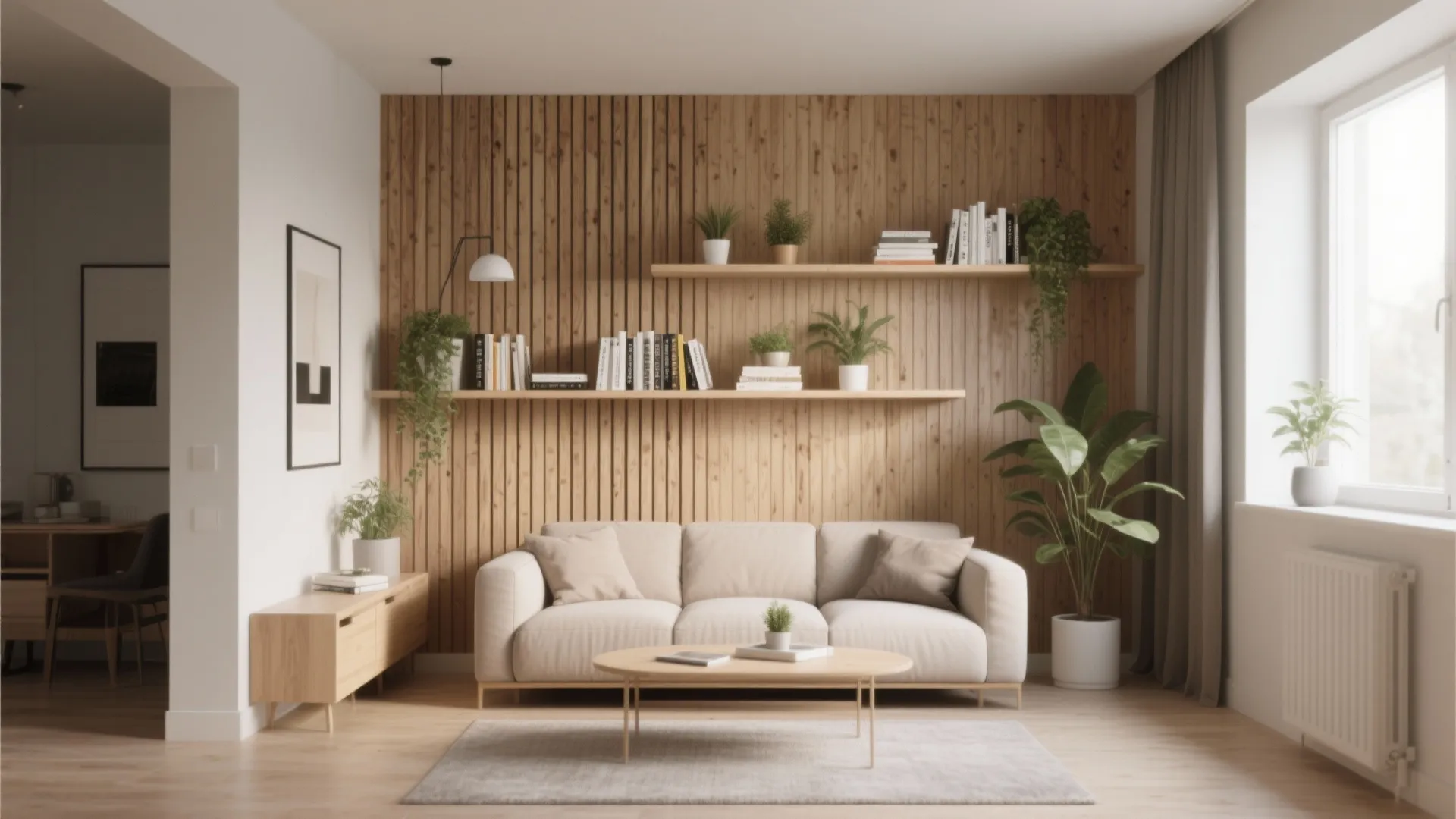 4. Integrated Shelving with Slats