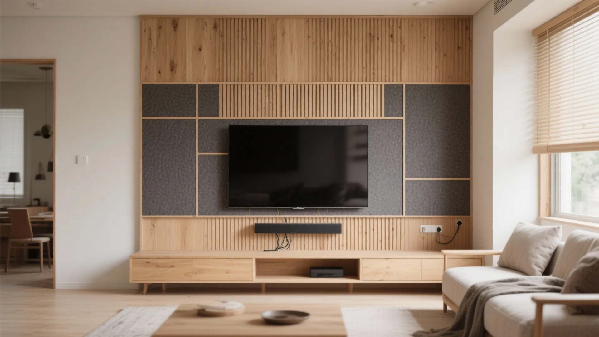 Slatted wood paneling with acoustic core