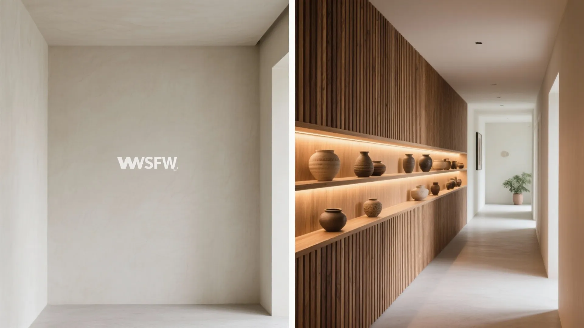 4) Light-and-Shadow Showcase Wall (Slatted + Backlight)