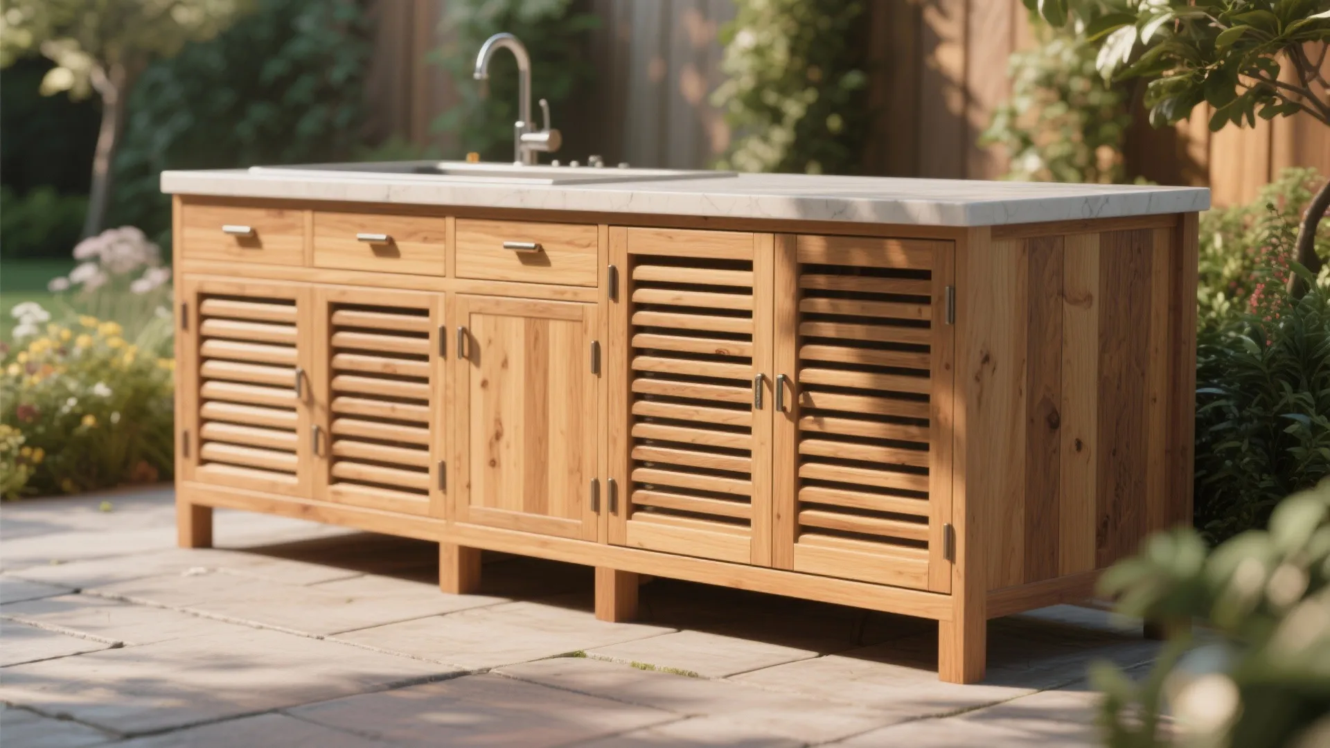 2. Slatted cedar prep counter with integrated storage