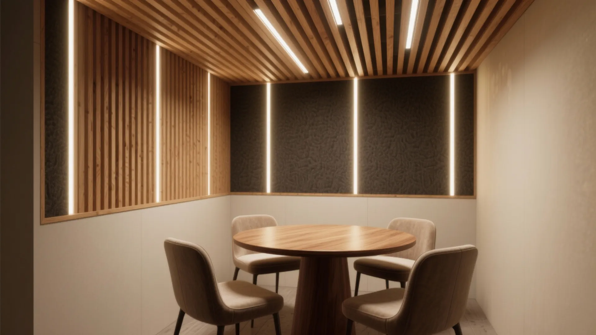 Acoustic Slatted Wood Ceiling for Warmth and Calm