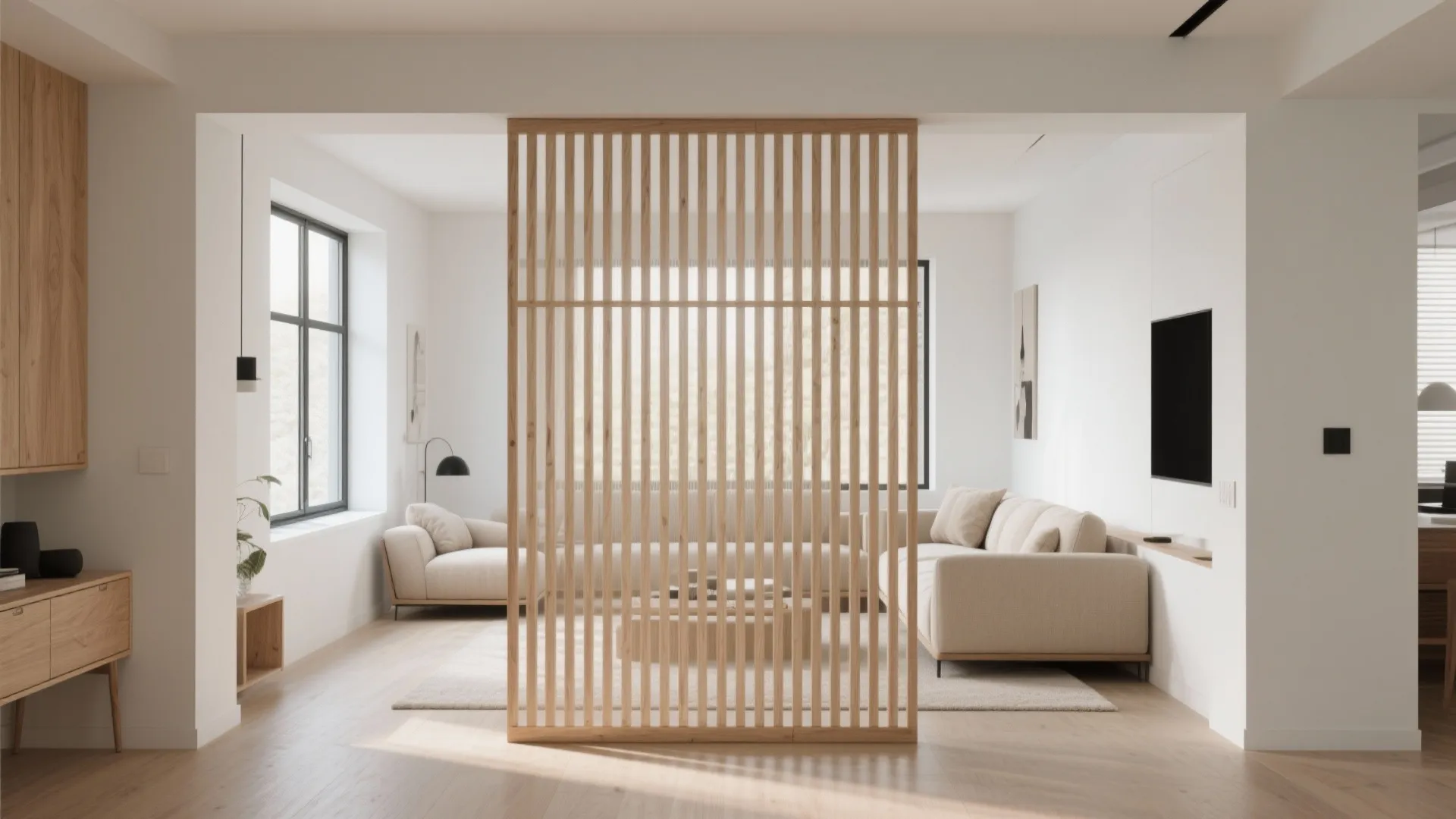 Slatted Wood Partition: Light + Privacy