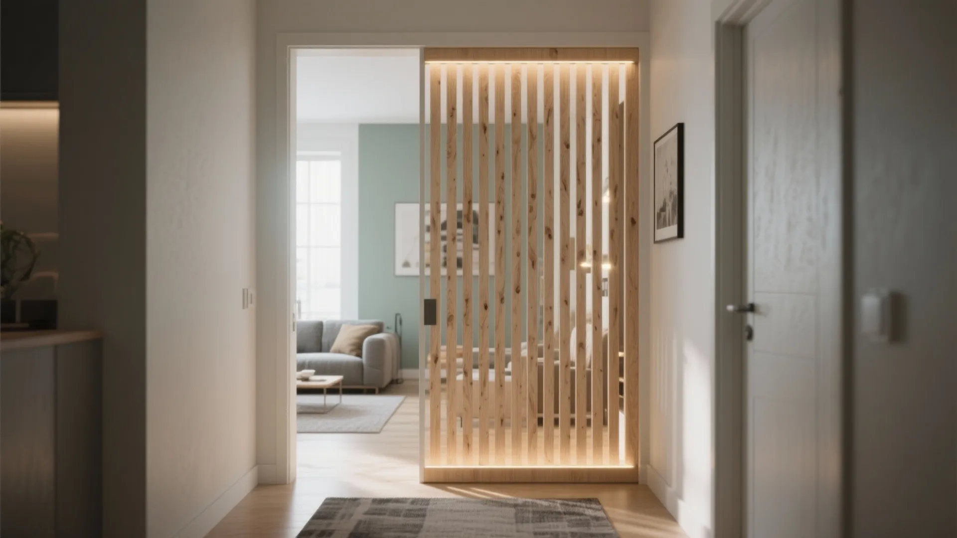 Slatted Plywood Partition for Light and Air