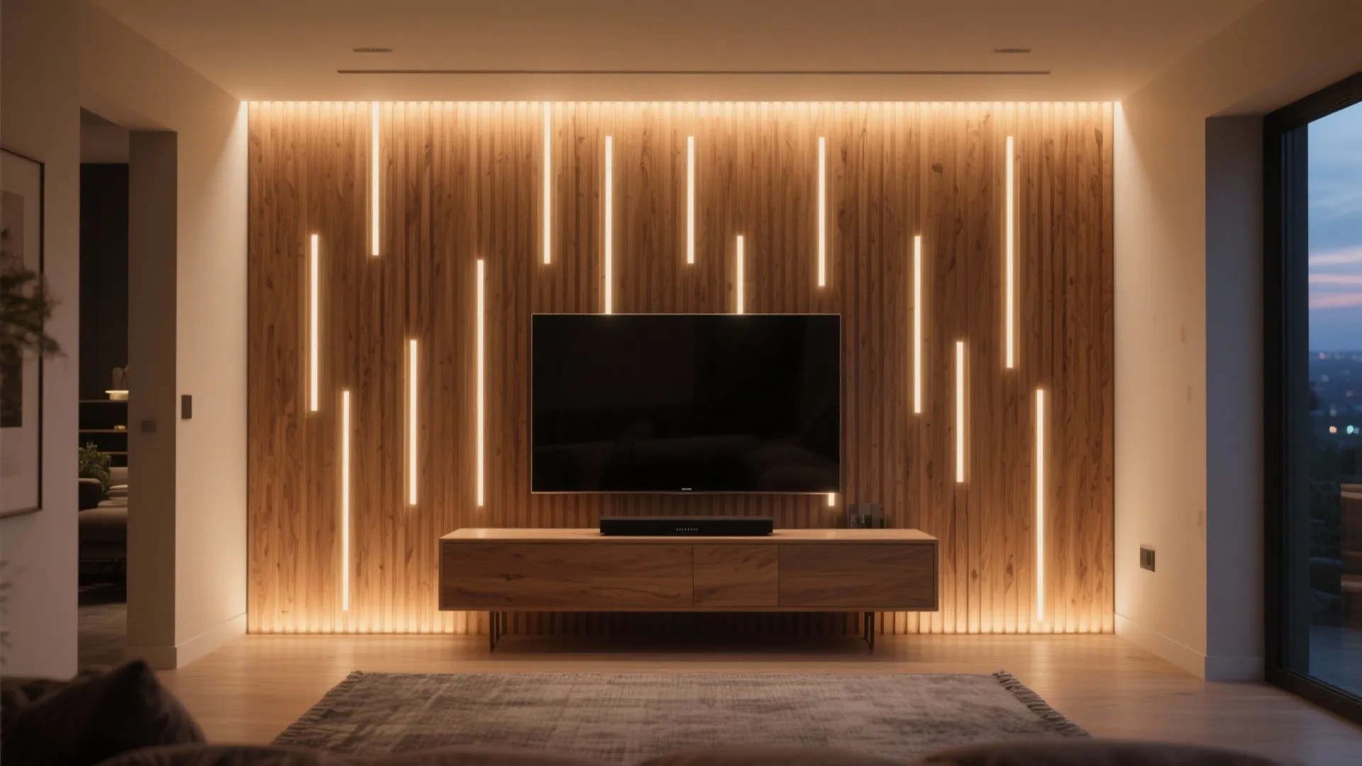Slatted wood panels with integrated LED