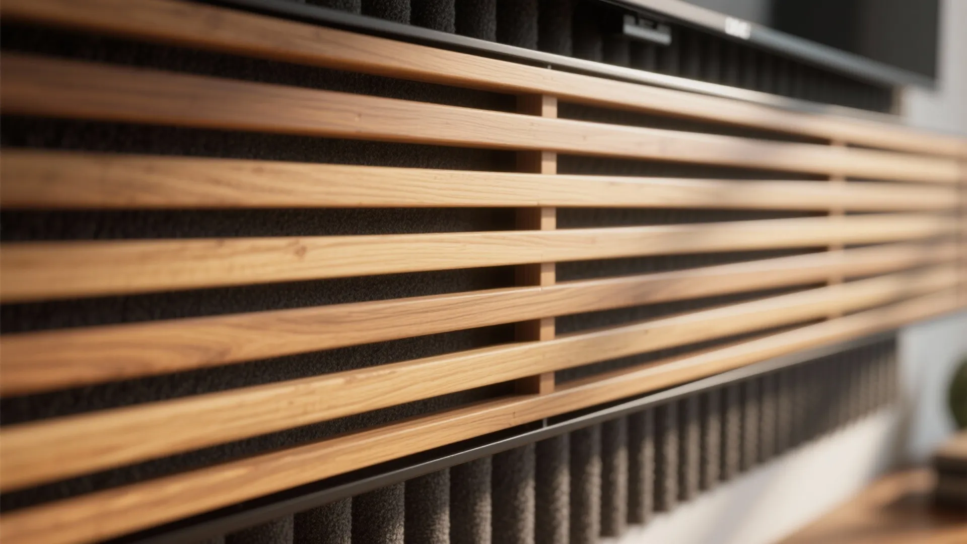 4) Slatted Wood TV Panel With Acoustic Warmth