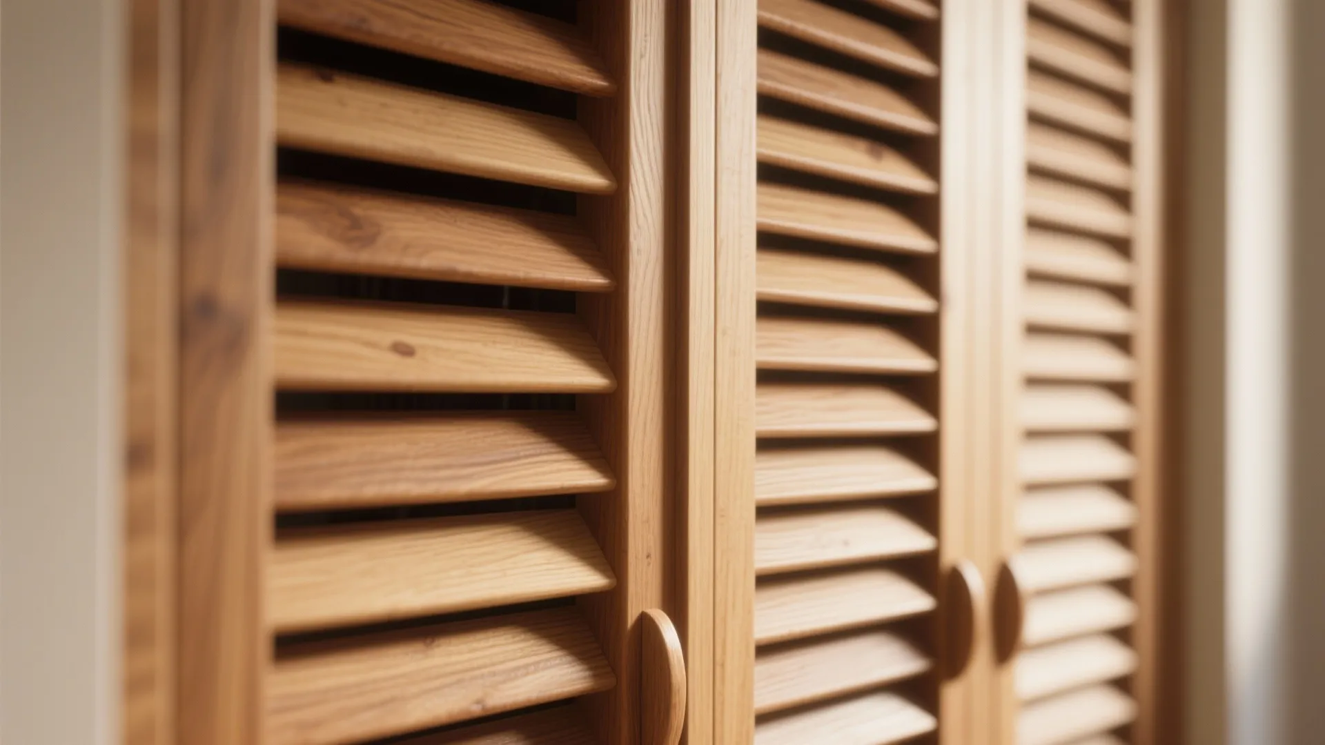 4) Warm Wood Slatted Hall Cupboard with Ventilation