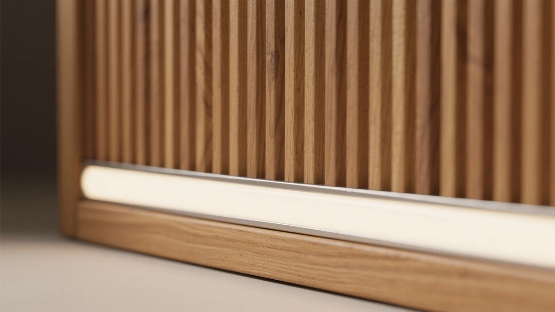 Fluted or Slatted Wood Fronts with Soft Lighting