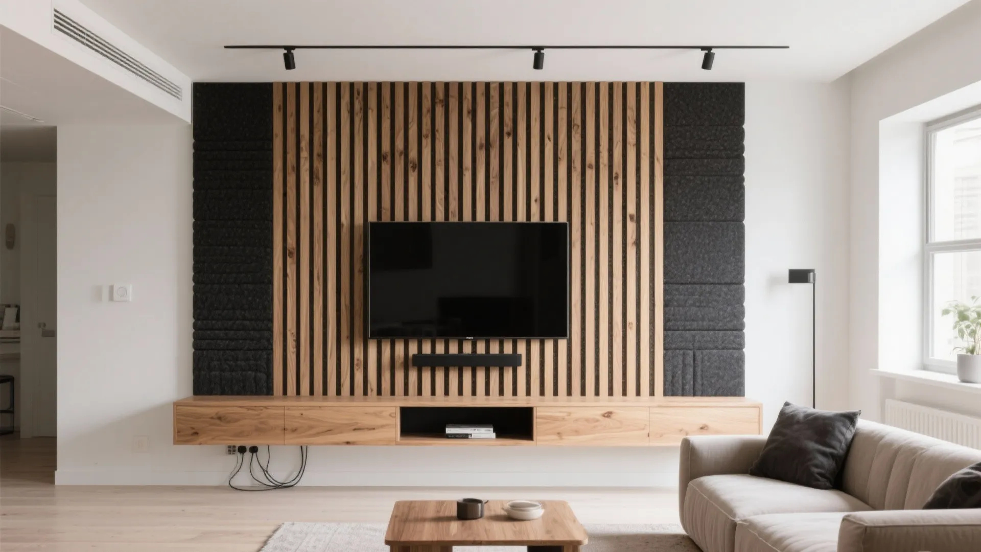 Vertical Slatted Wood Panels for Warm Minimalism