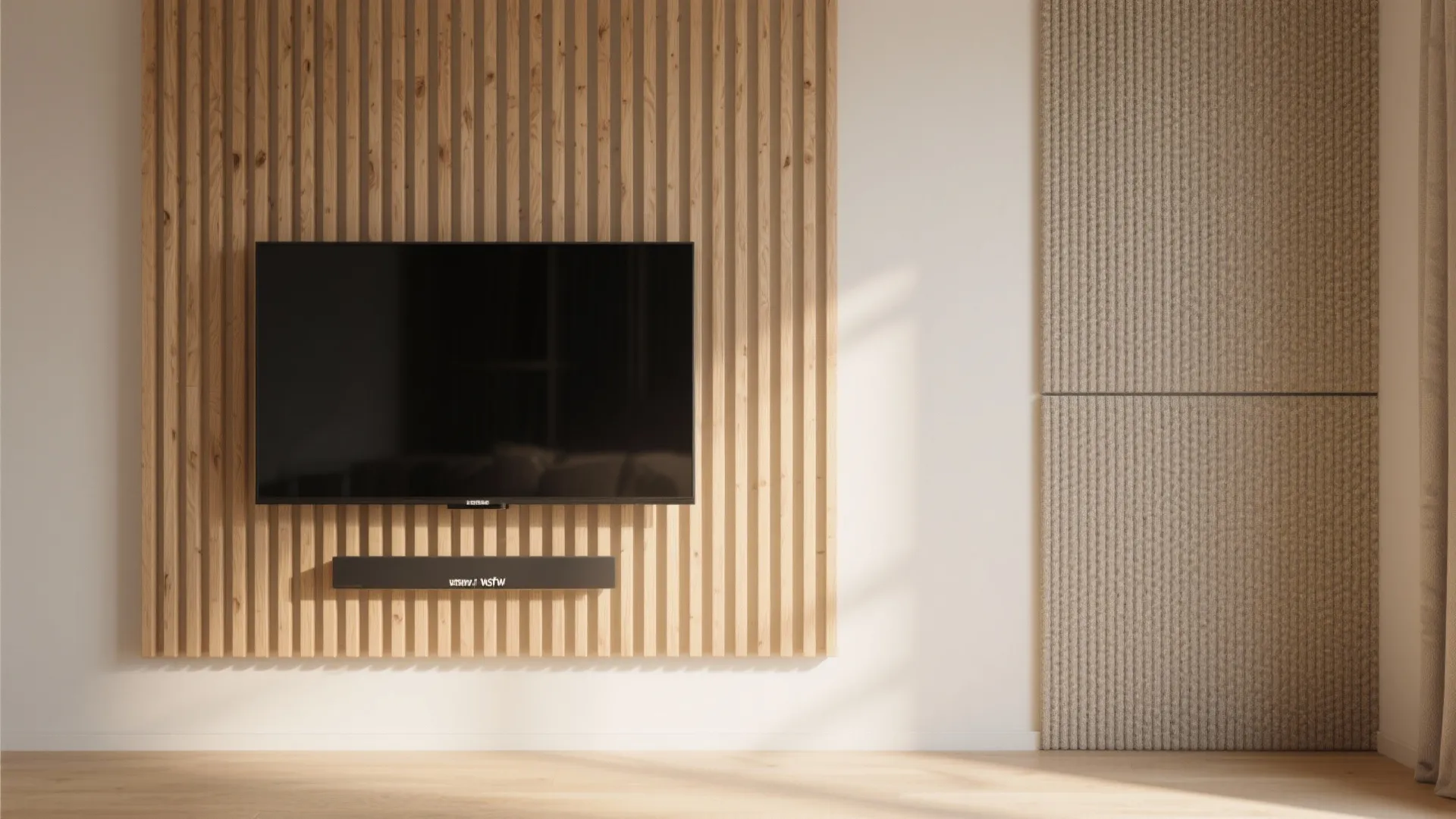 Textured Paneling: Slatted Wood or Fabric-Wrapped