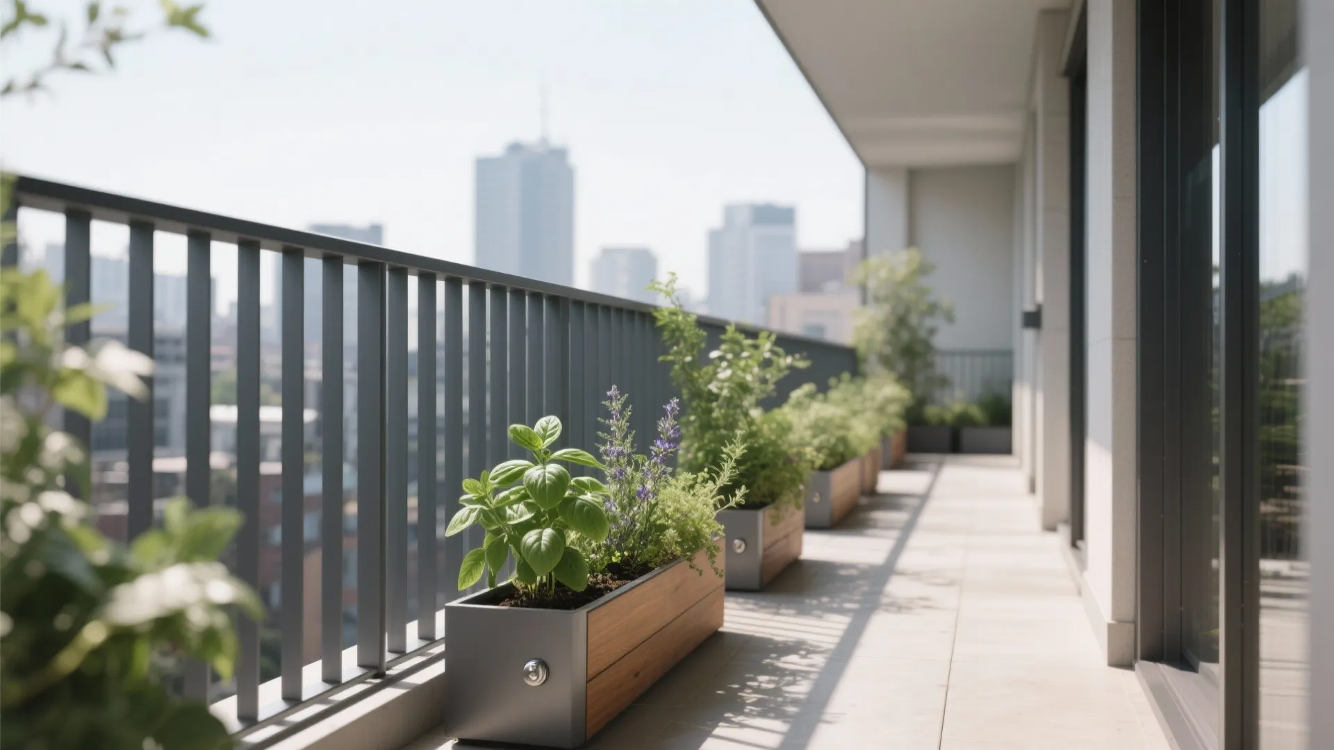 Slim Slatted Grills With Planter Boxes