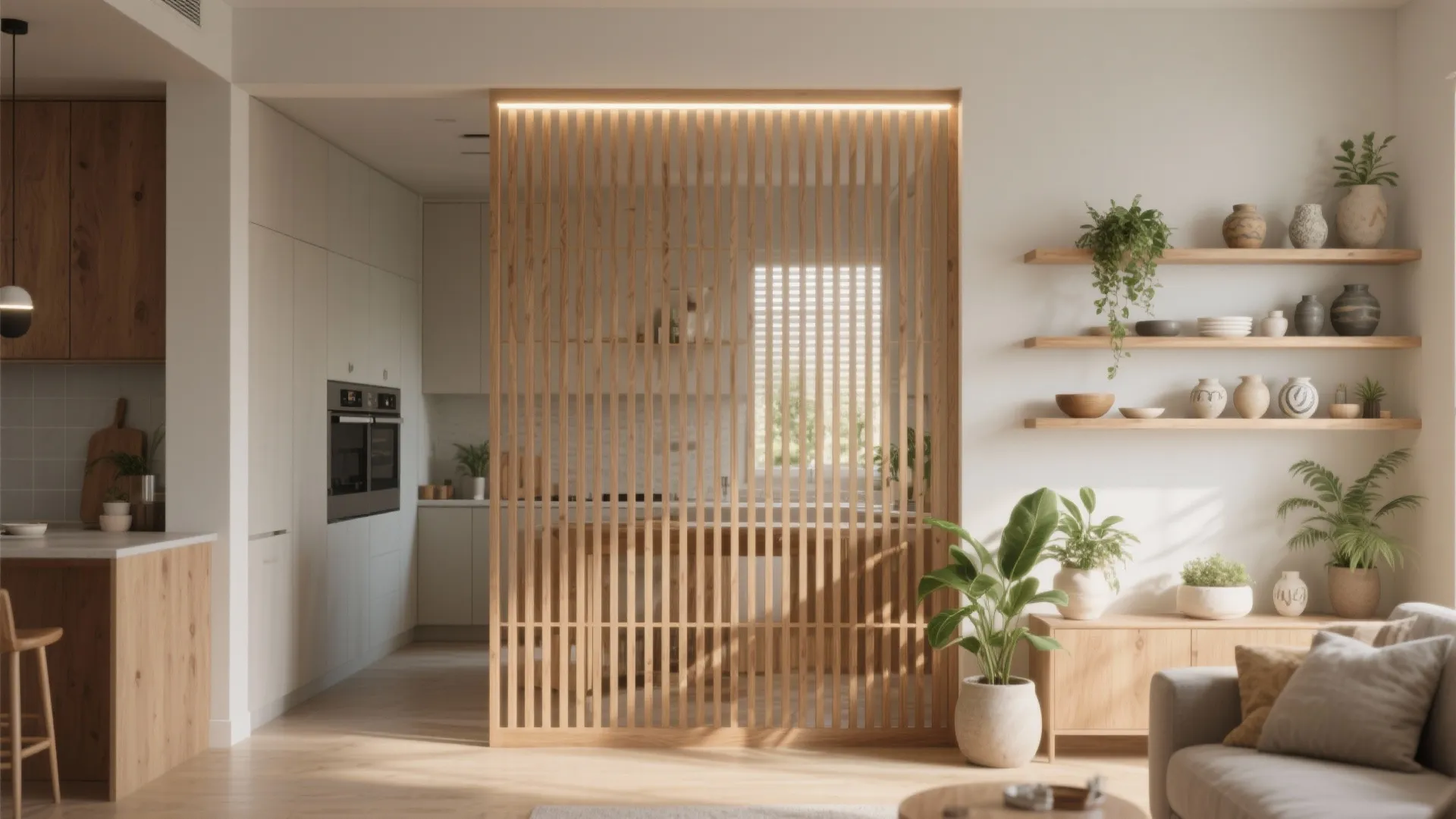 Open Shelving or Slatted Wood Screen
