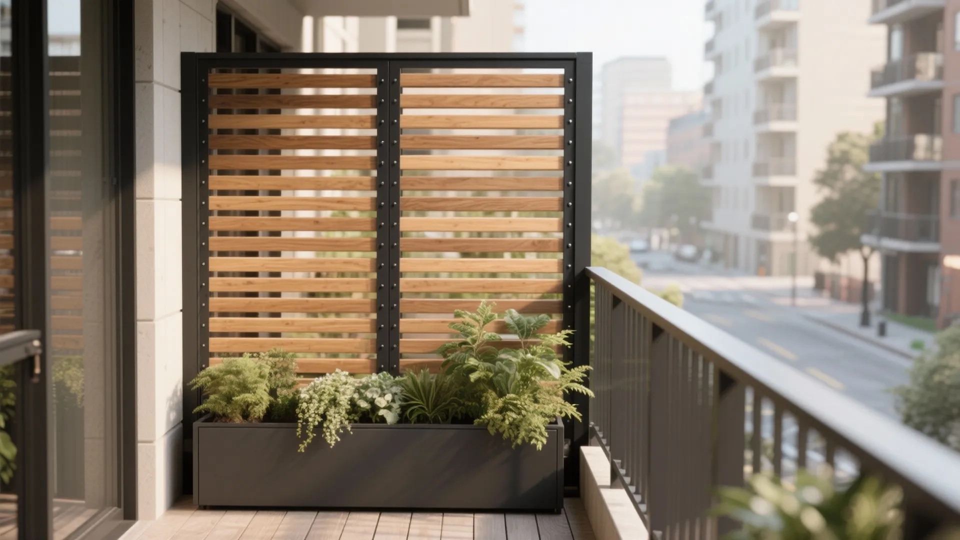 Slatted Privacy Screen with Planter Boxes