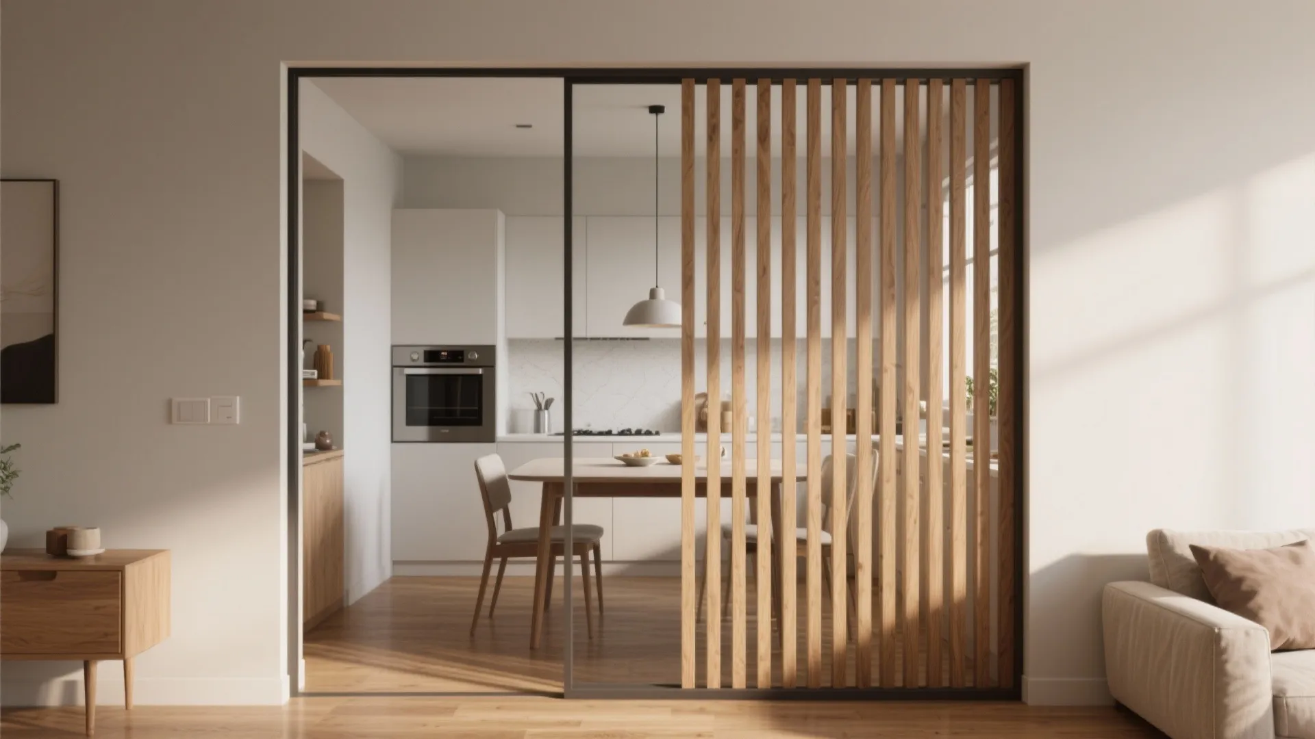 Slatted Wood Screen for Warmth and Rhythm