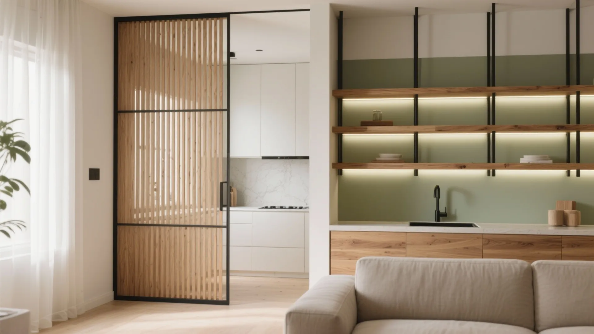 Open Shelving and Slatted Screens: Texture and Storage