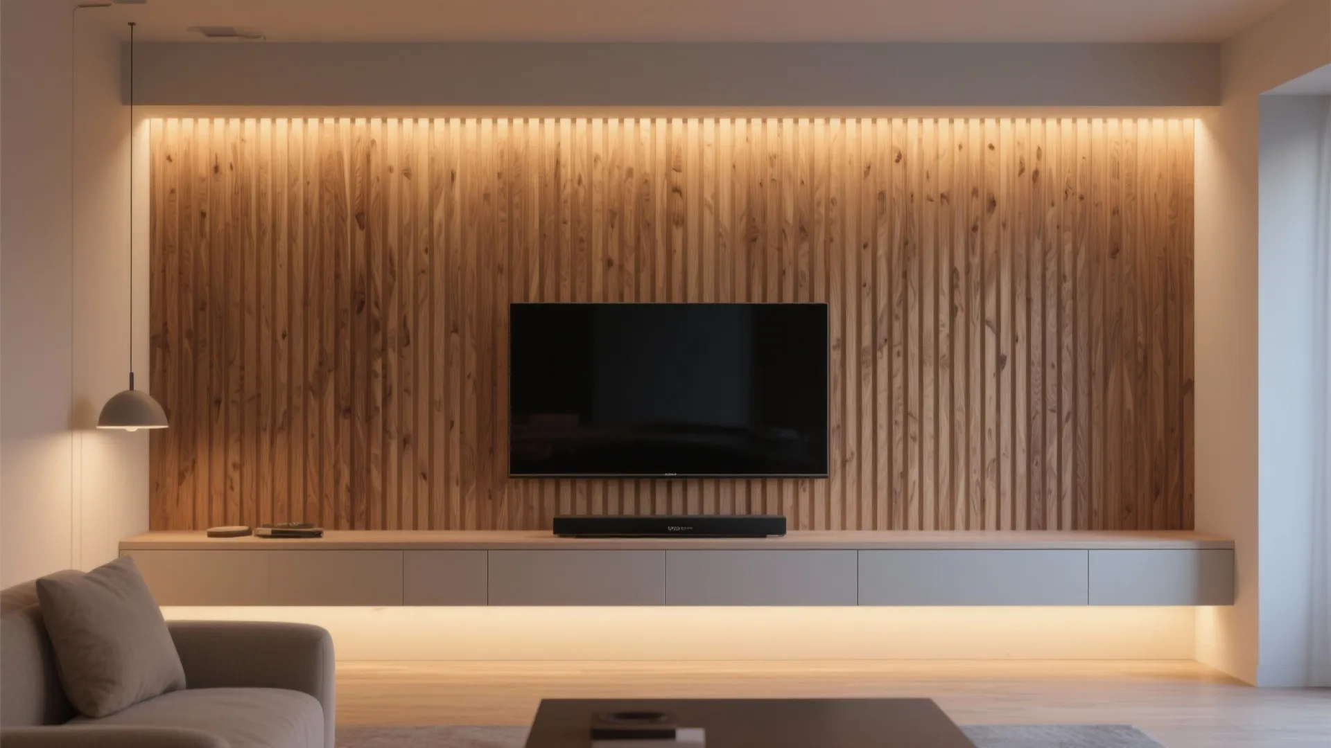 3) Slatted Wood Panels With Backlighting