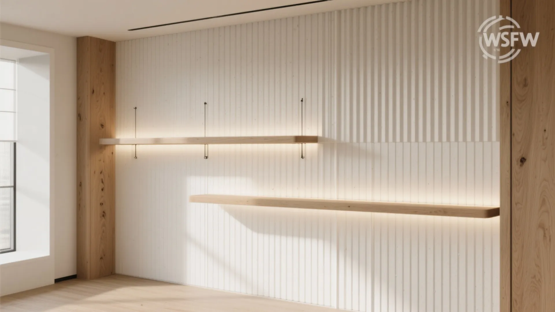 4) Slatted Wood Accent Wall With Integrated Shelves