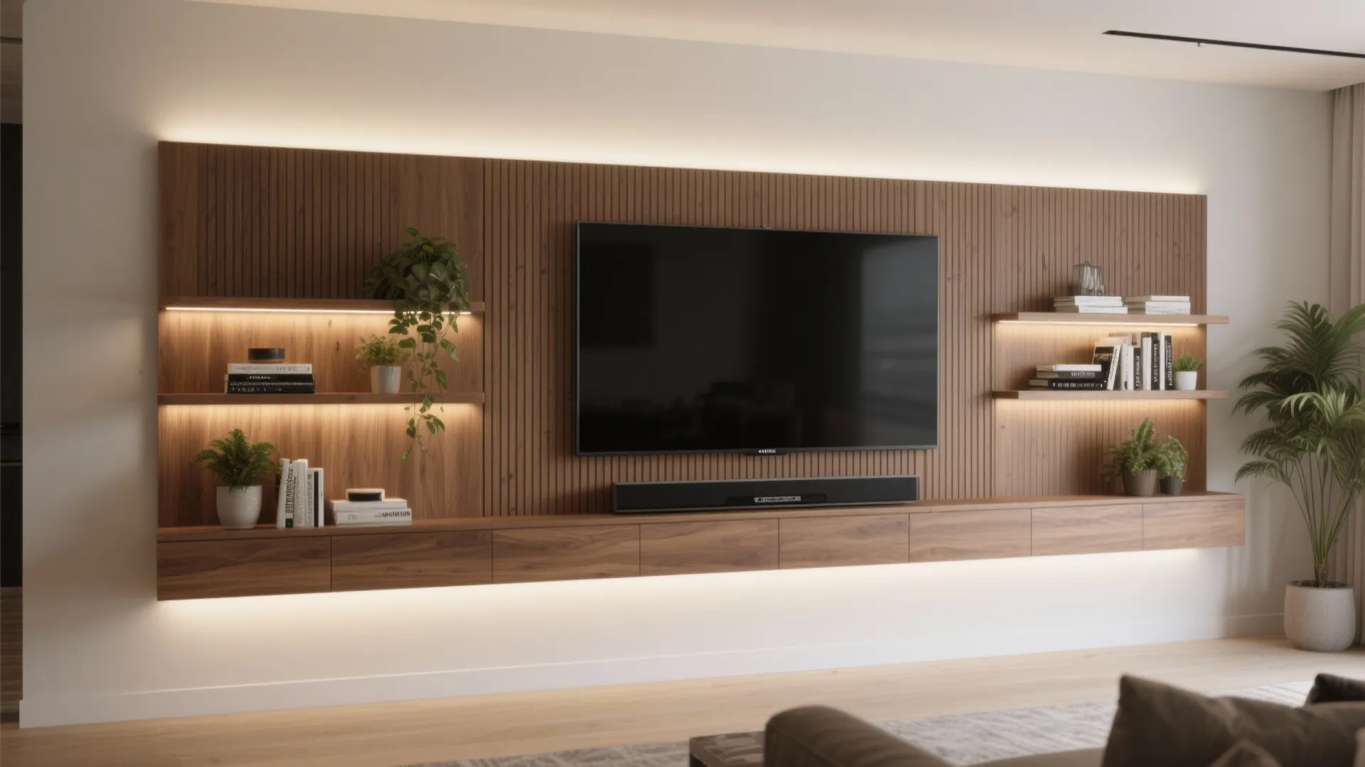 Textured media wall with integrated lighting